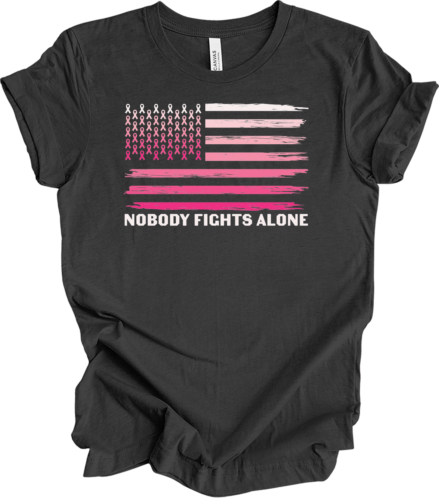 Nobody Fights Alone Cancer T-Shirt in Dark Grey Heather
