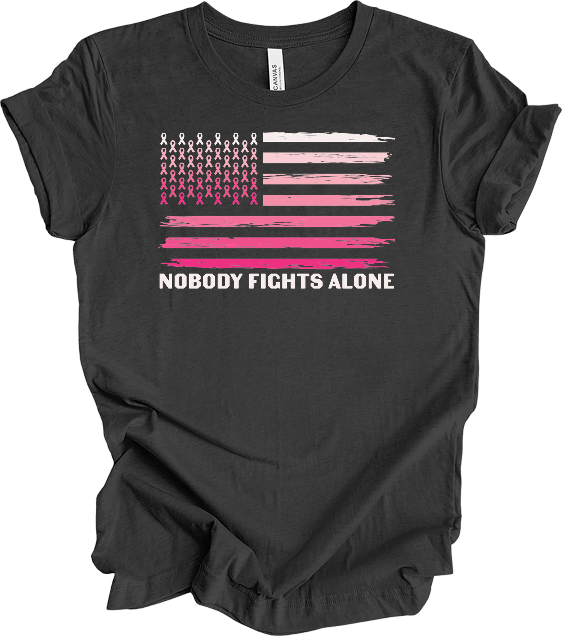 Nobody Fights Alone Cancer T-Shirt in Dark Grey Heather