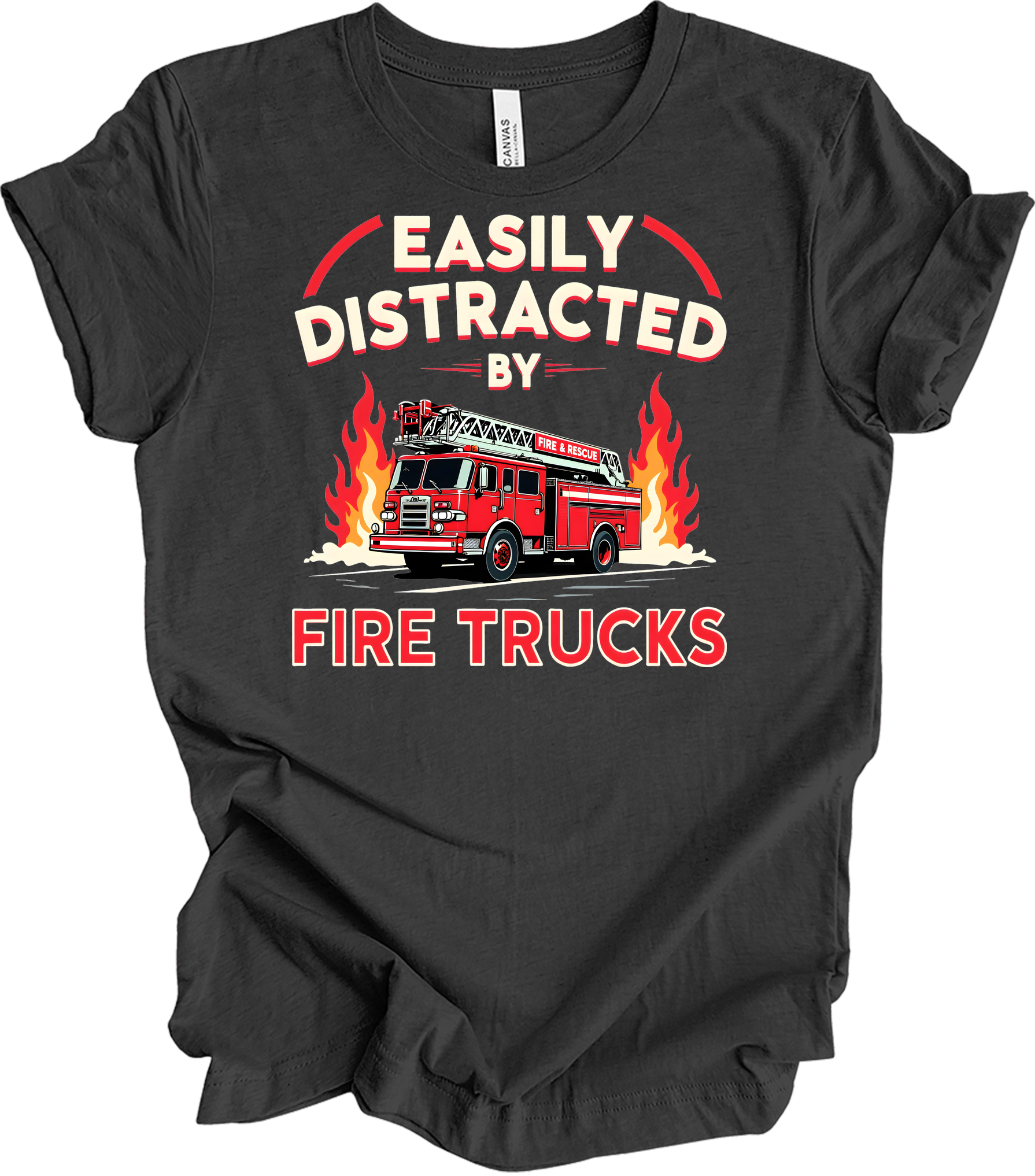 Firefighter Distracted T-Shirt in Dark Grey Heather