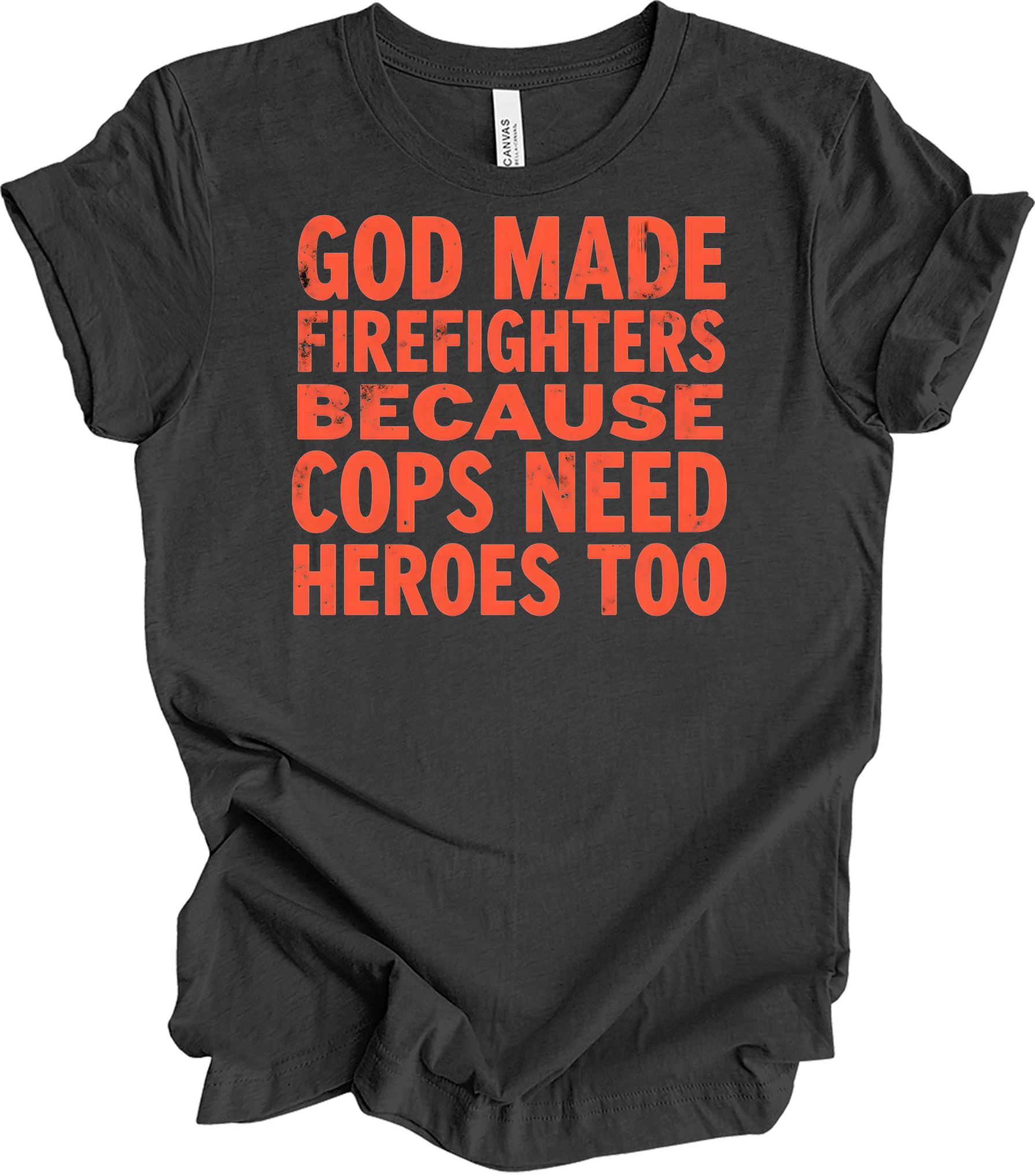 Firefighters Cops Heroes T-Shirt in Dark Grey Heather