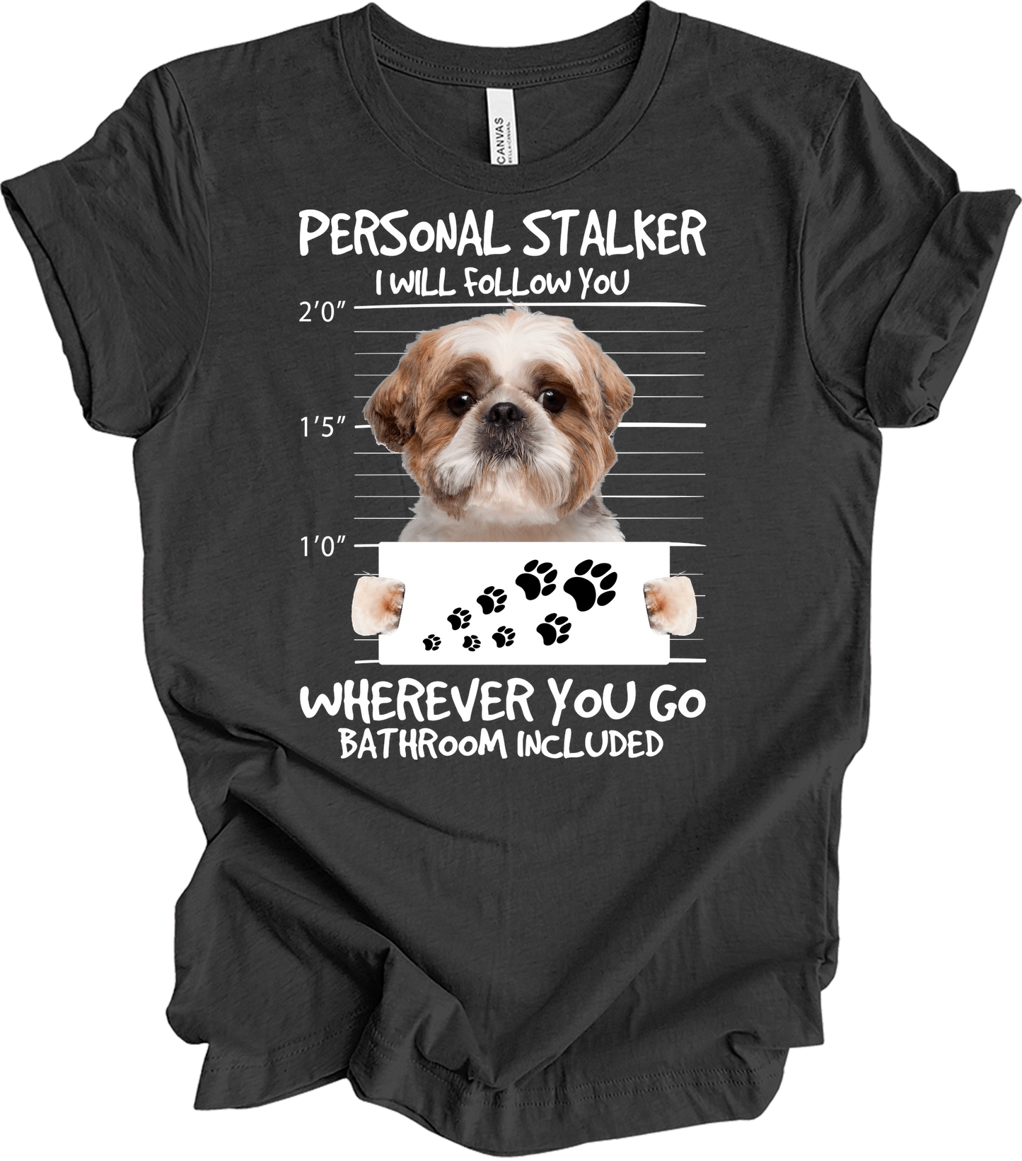 Shih Tzu Personal Stalker T-Shirt in Dark Grey Heather