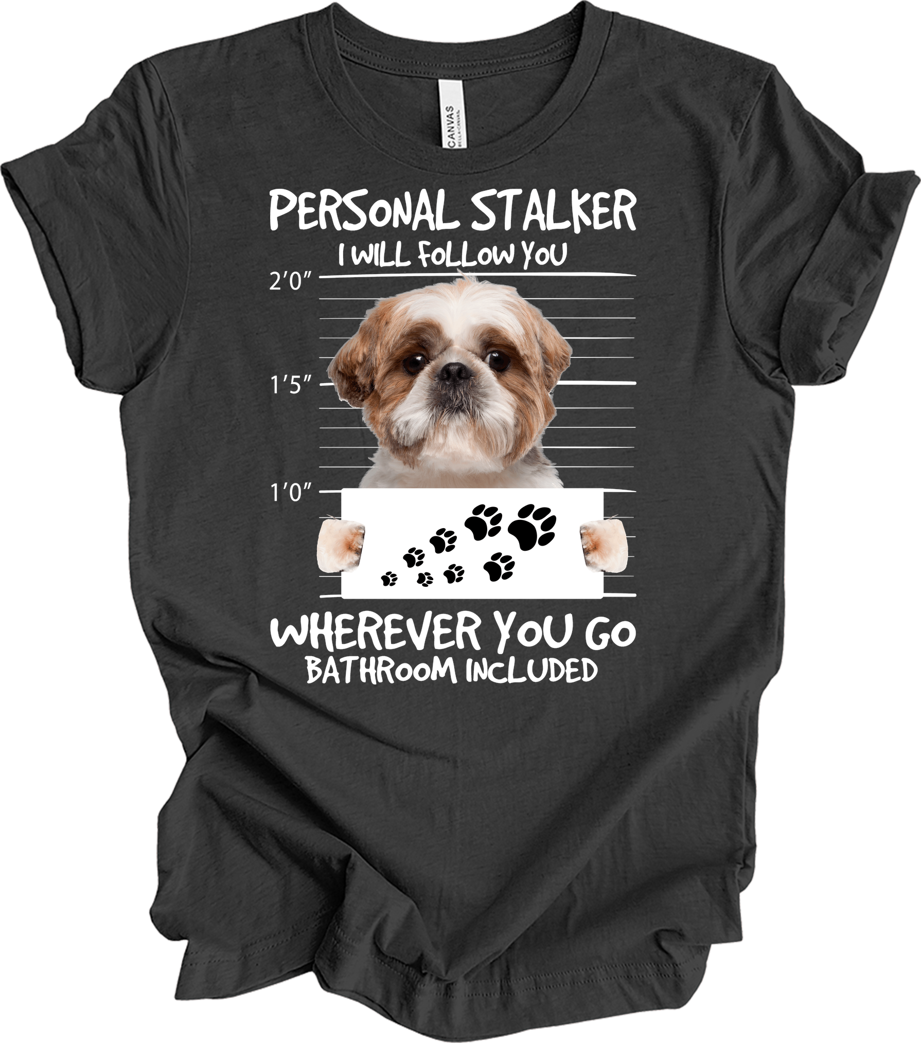 Shih Tzu Personal Stalker T-Shirt in Dark Grey Heather