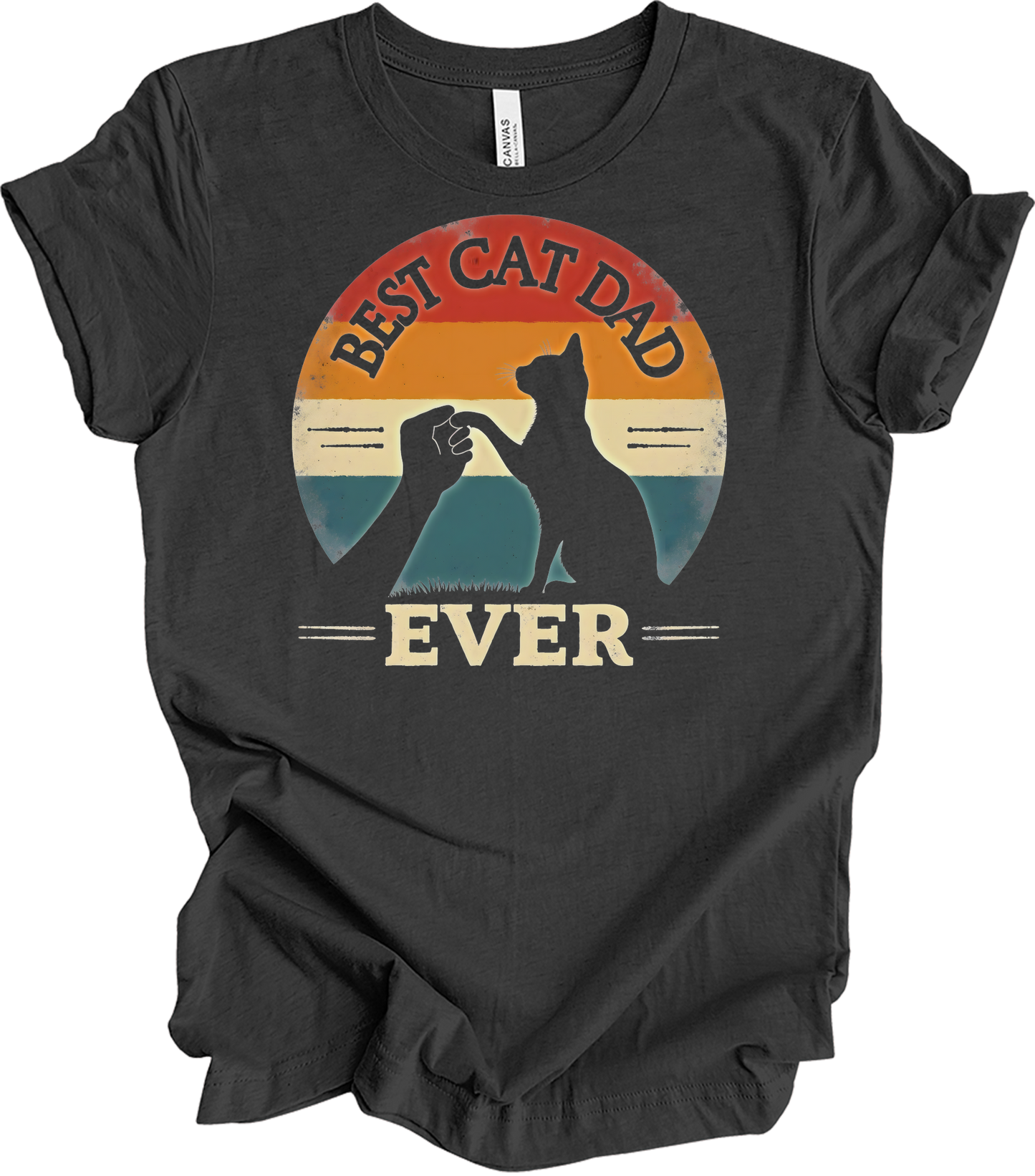 Best Cat Dad Ever Retro T-Shirt in Dark Grey Heather
