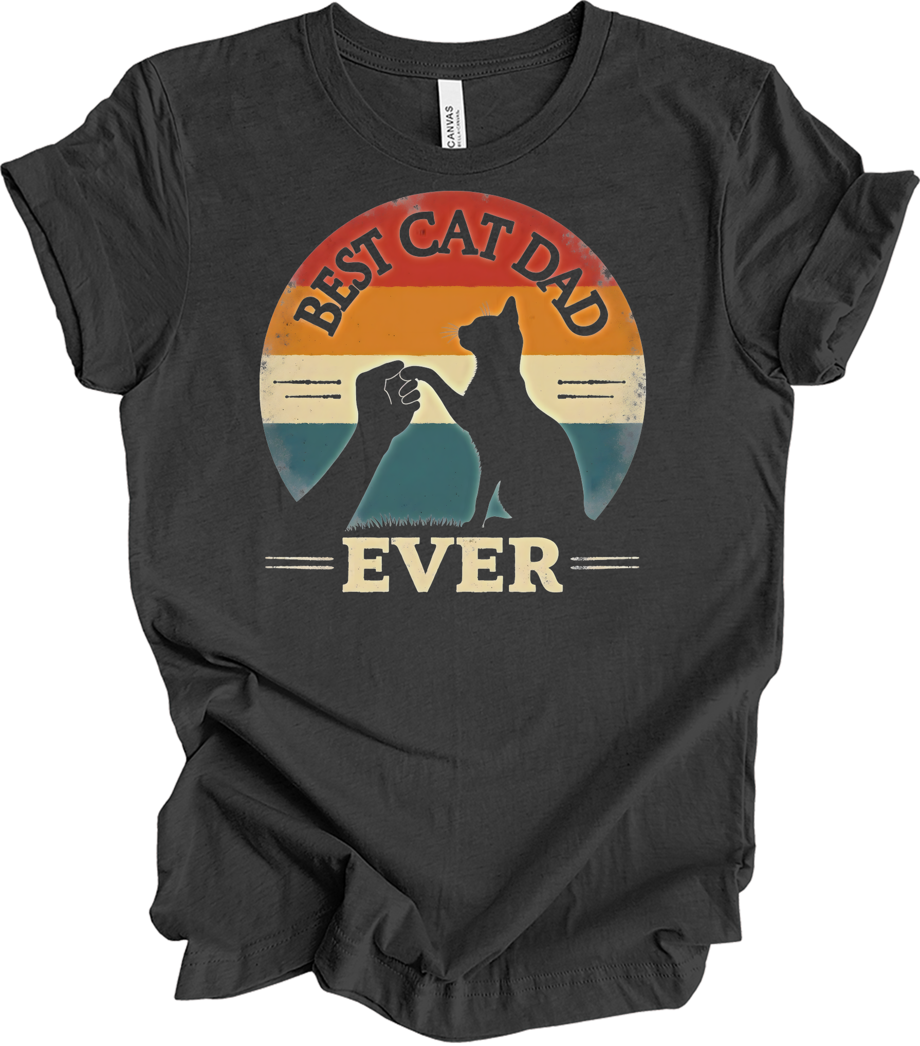 Best Cat Dad Ever Retro T-Shirt in Dark Grey Heather