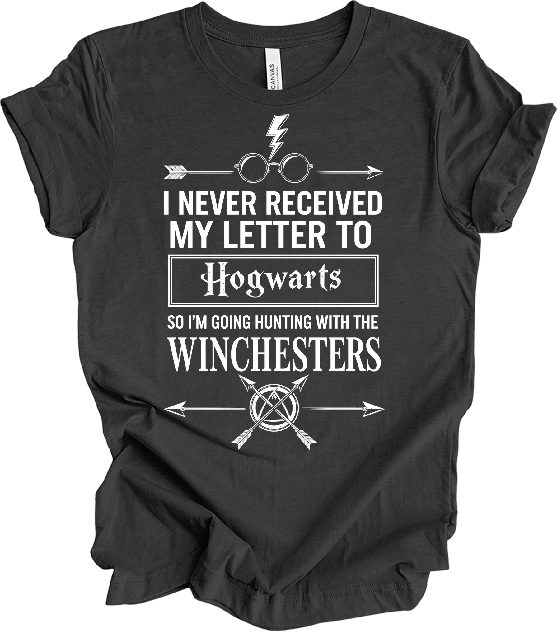 Hogwarts Letter & Winchesters T-Shirt in Dark Grey Heather