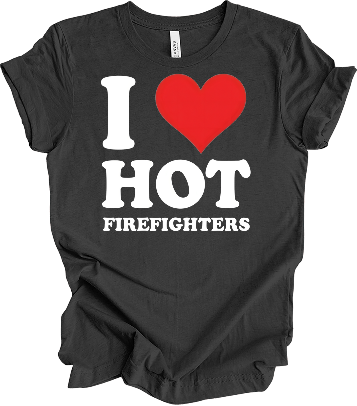 I Heart Hot Firefighters T-Shirt in Dark Grey Heather