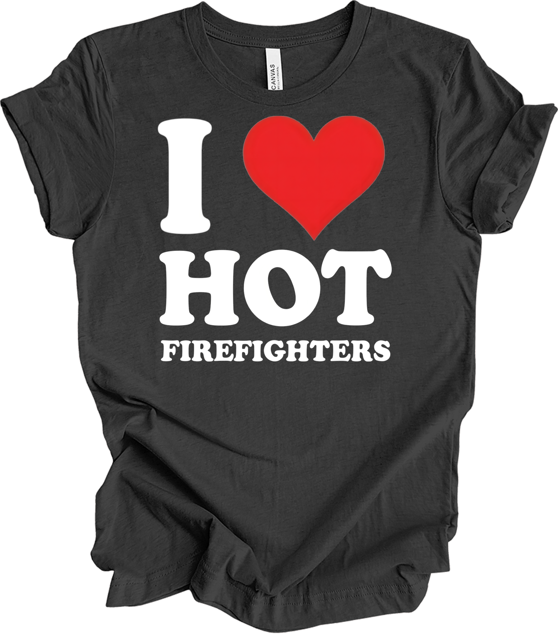 I Heart Hot Firefighters T-Shirt in Dark Grey Heather