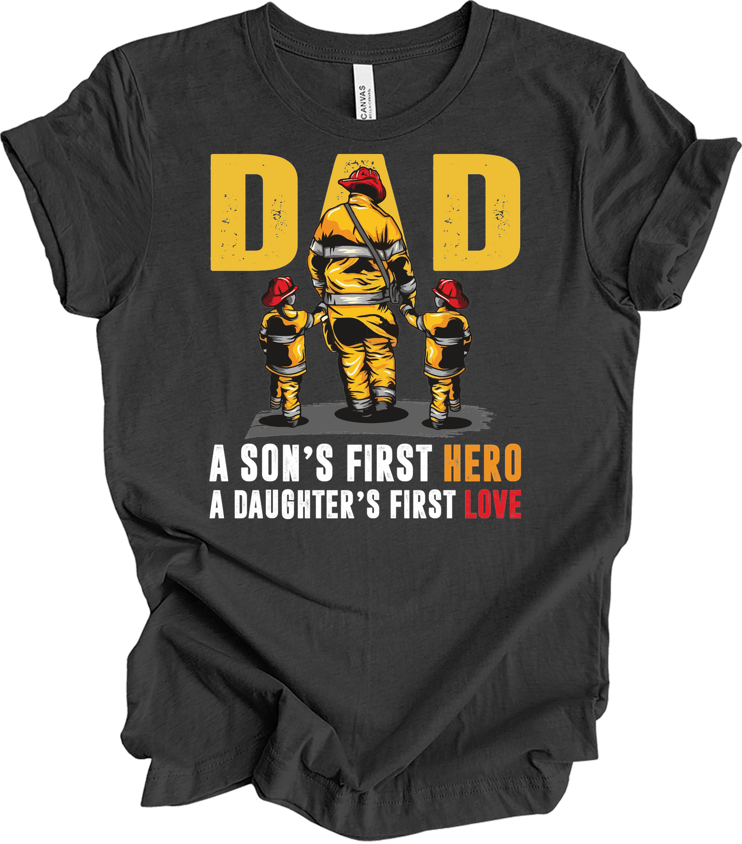 Firefighter Dad: Hero & Love T-Shirt in Dark Grey Heather