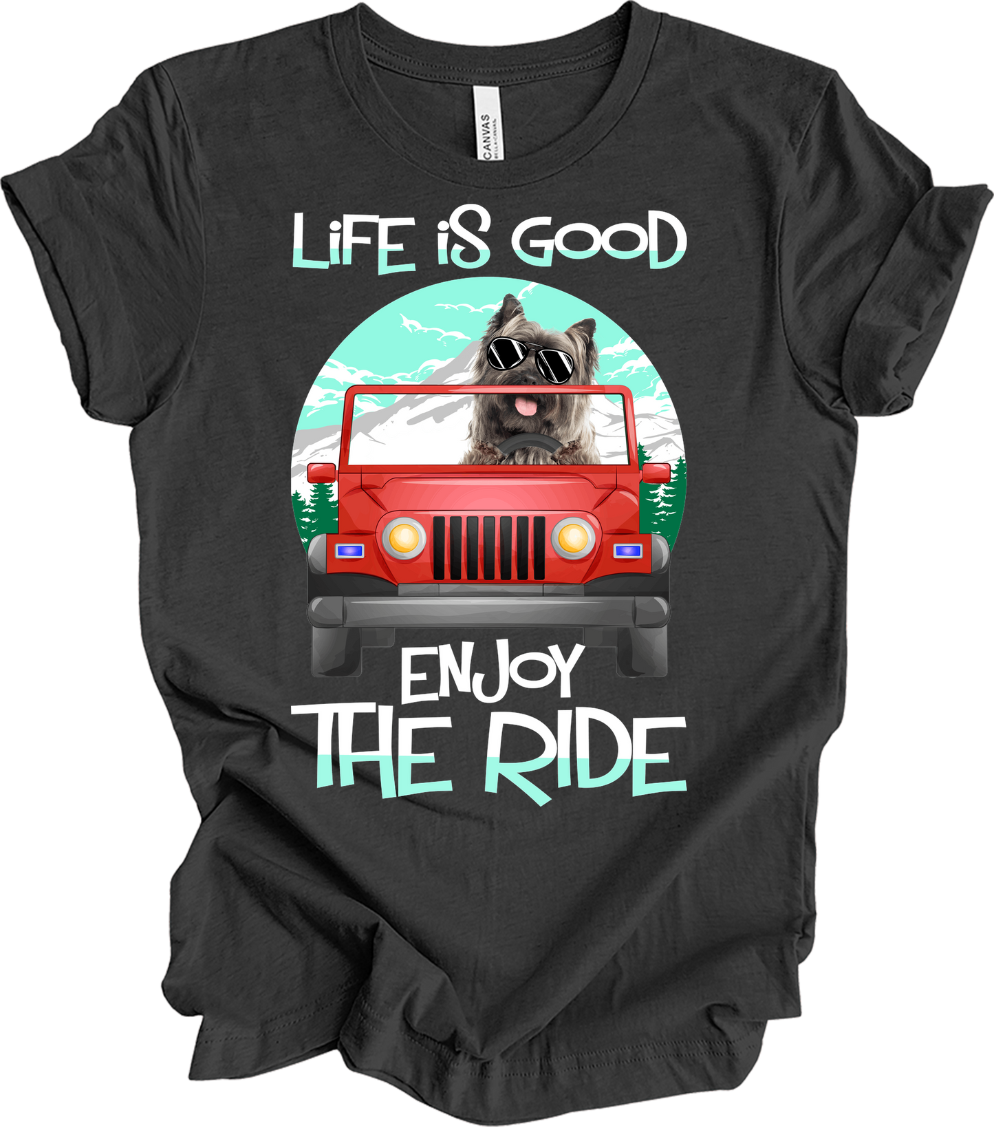 Life is Good Jeep Dog T-Shirt in Dark Grey Heather