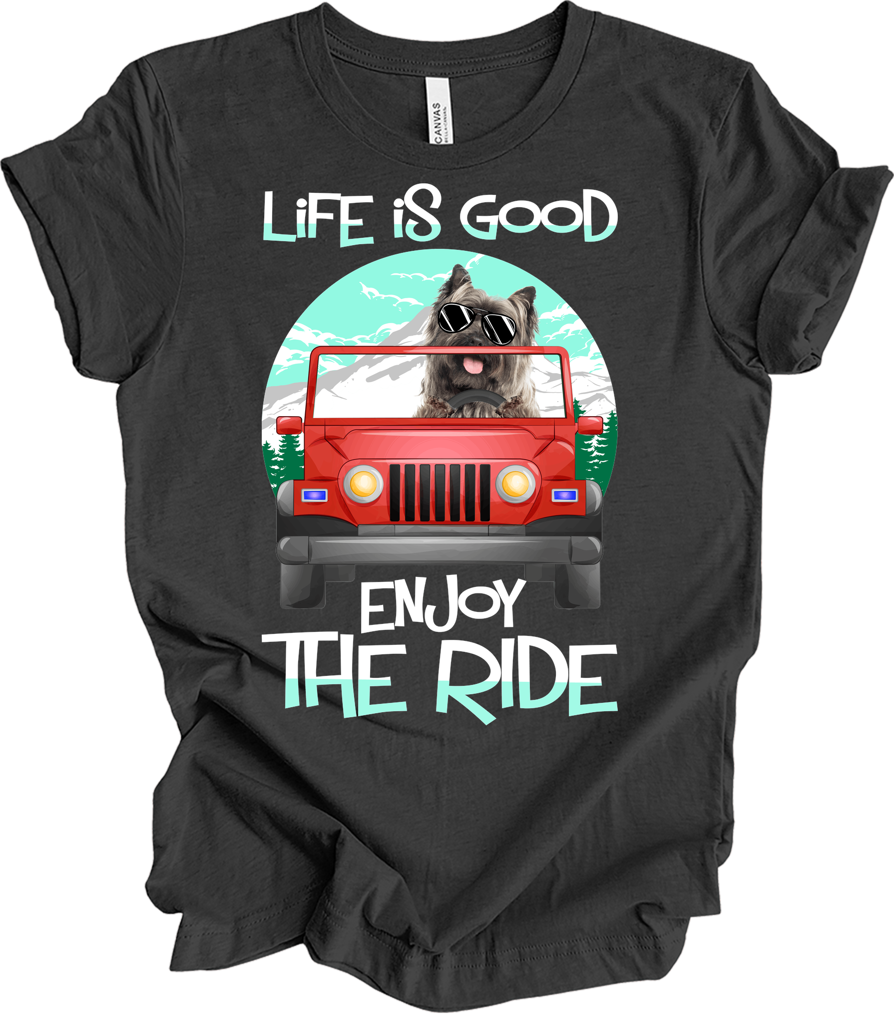 Life is Good Jeep Dog T-Shirt in Dark Grey Heather