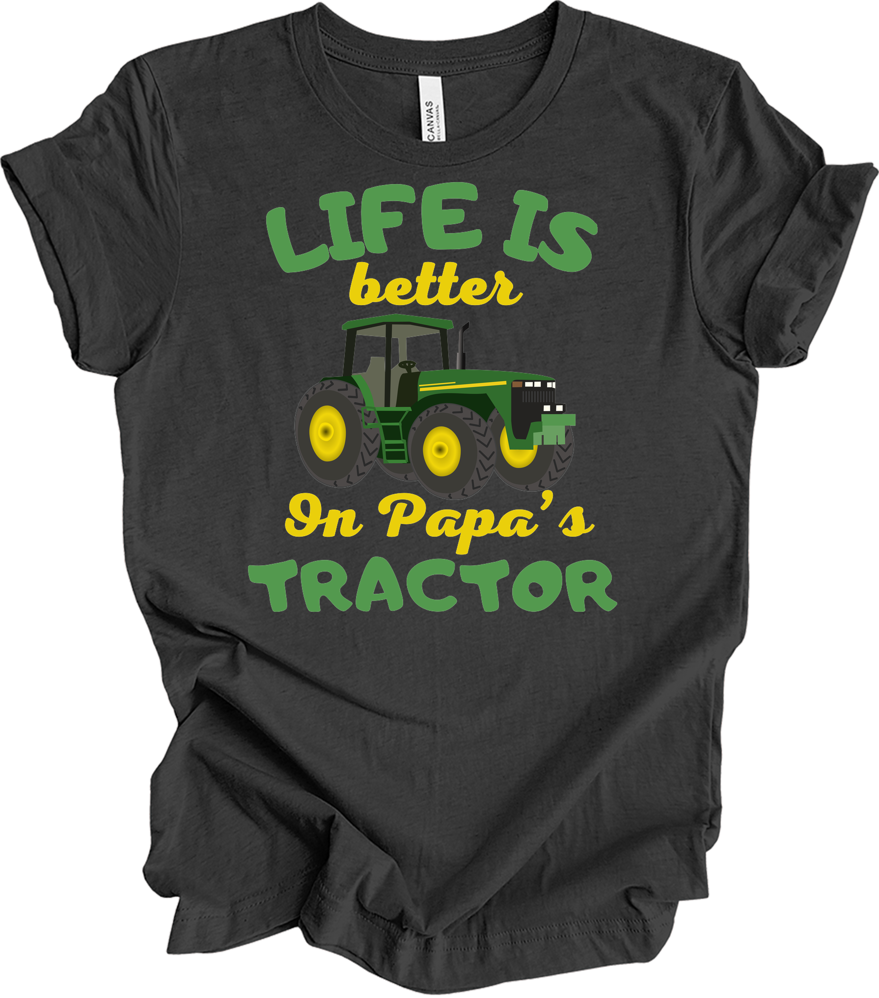 Life Is Better On Papa's Tractor T-Shirt in Dark Grey Heather