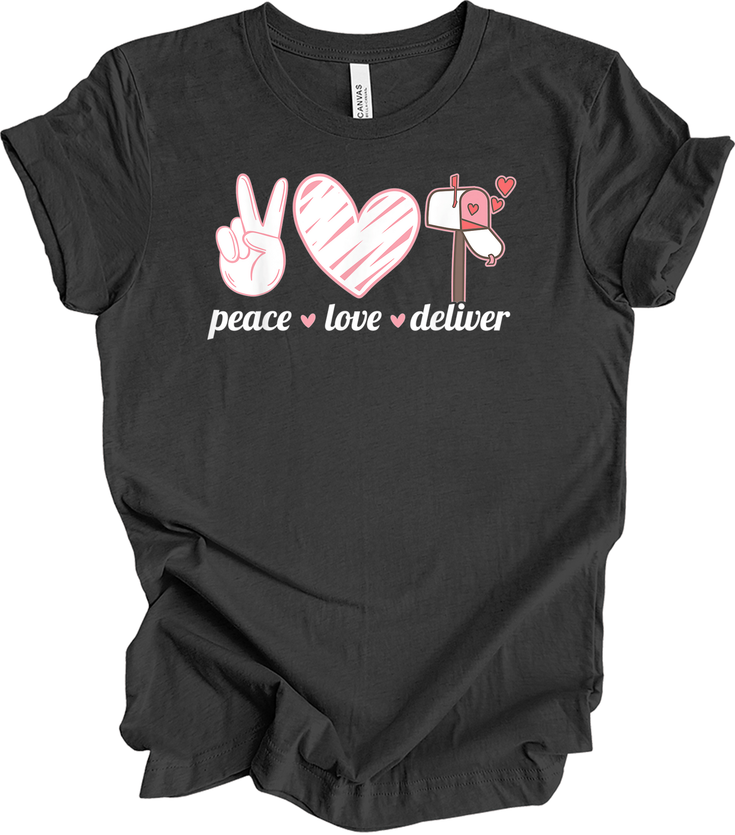Peace Love Deliver T-Shirt in Dark Grey Heather