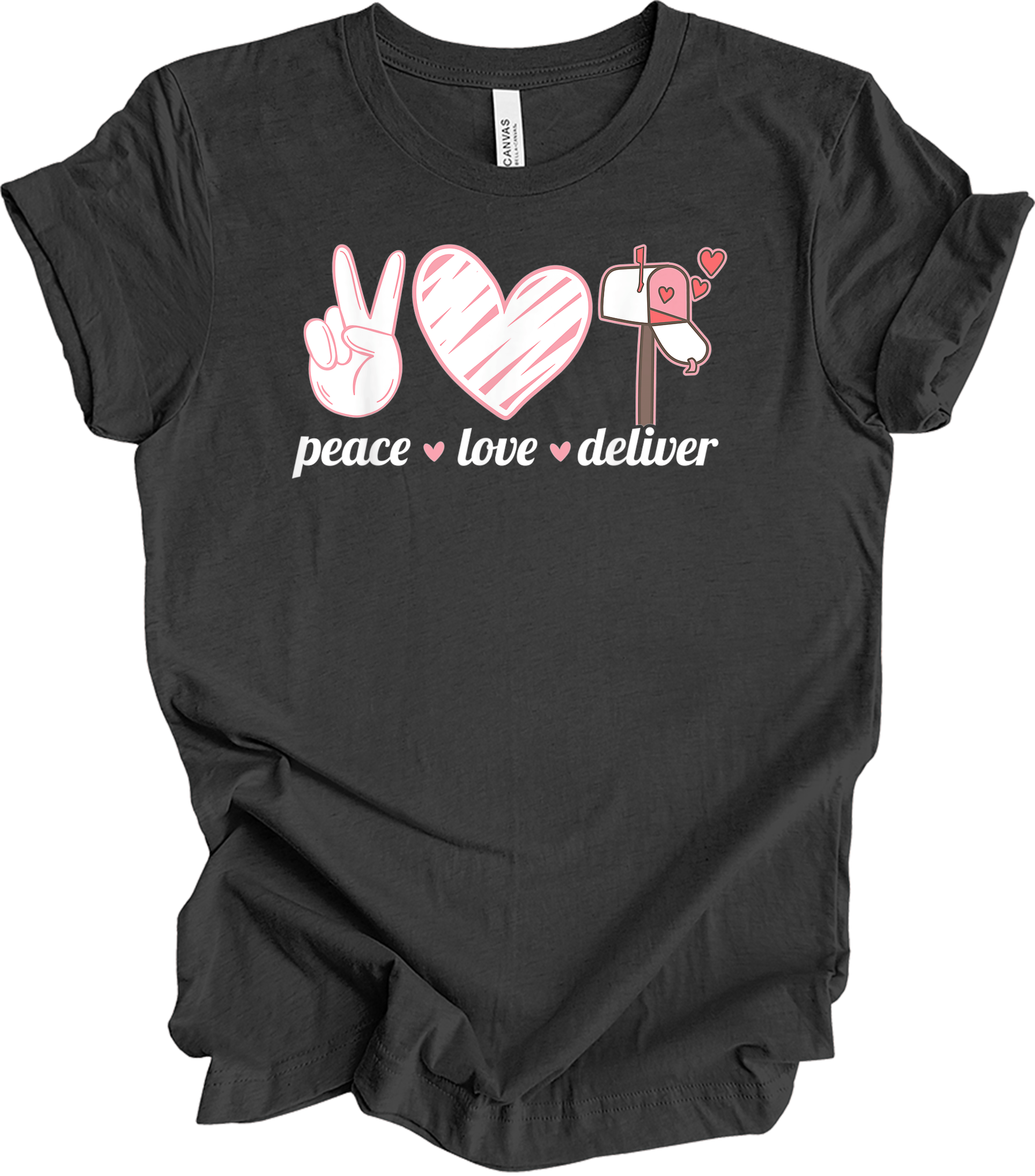 Peace Love Deliver T-Shirt in Dark Grey Heather