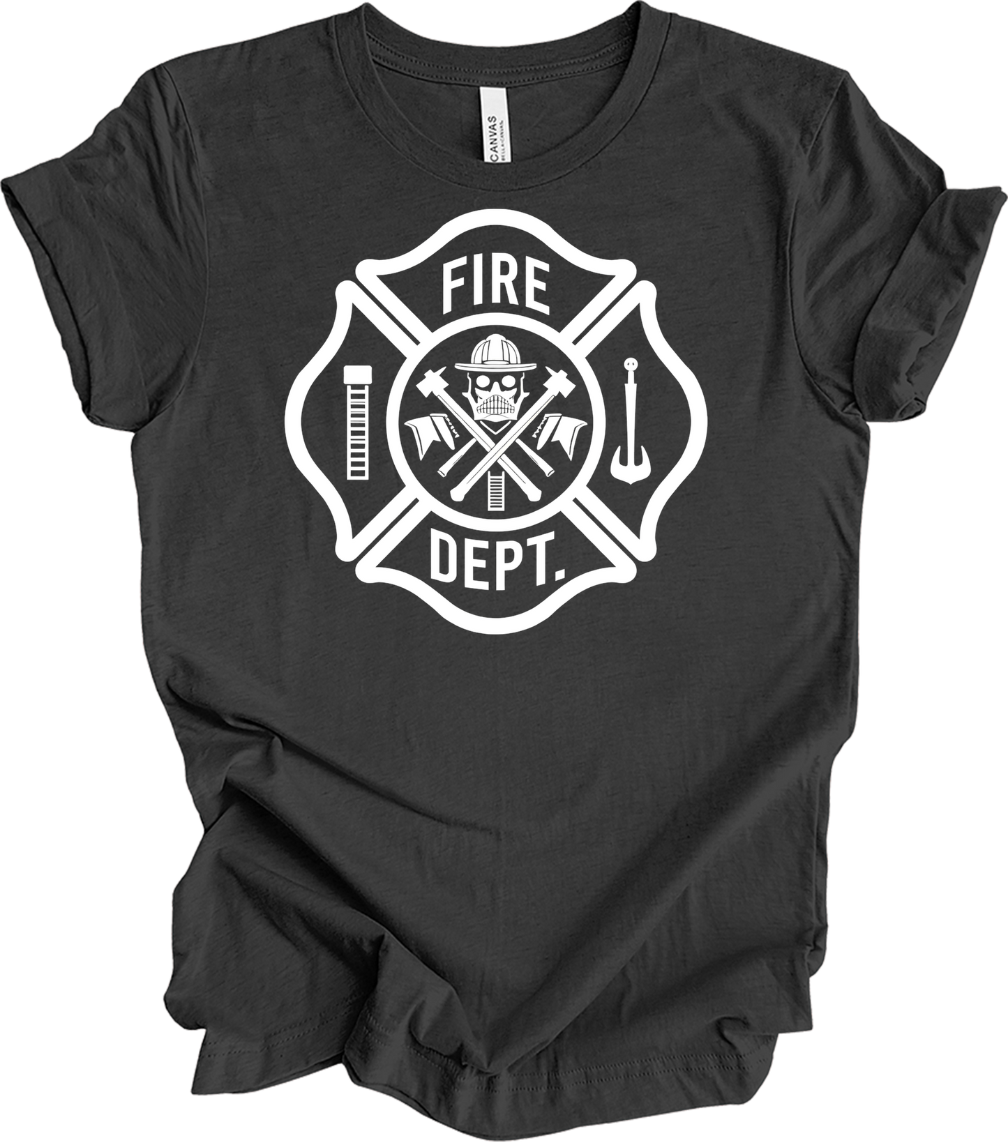 Fire Dept Skull & Axes T-Shirt in Dark Grey Heather