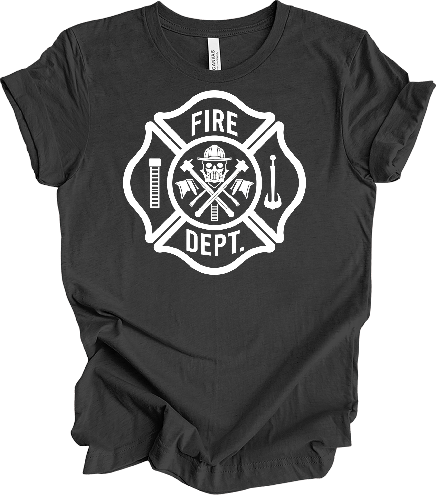 Fire Dept Skull & Axes T-Shirt in Dark Grey Heather