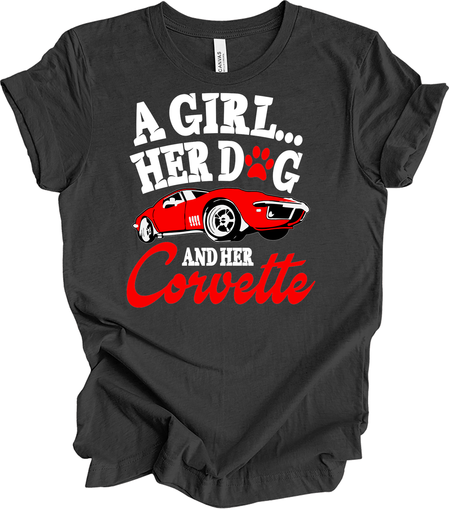 Corvette Dog Mom - C3 Corvette Lover & Dog Owner T-Shirt in Dark Grey Heather