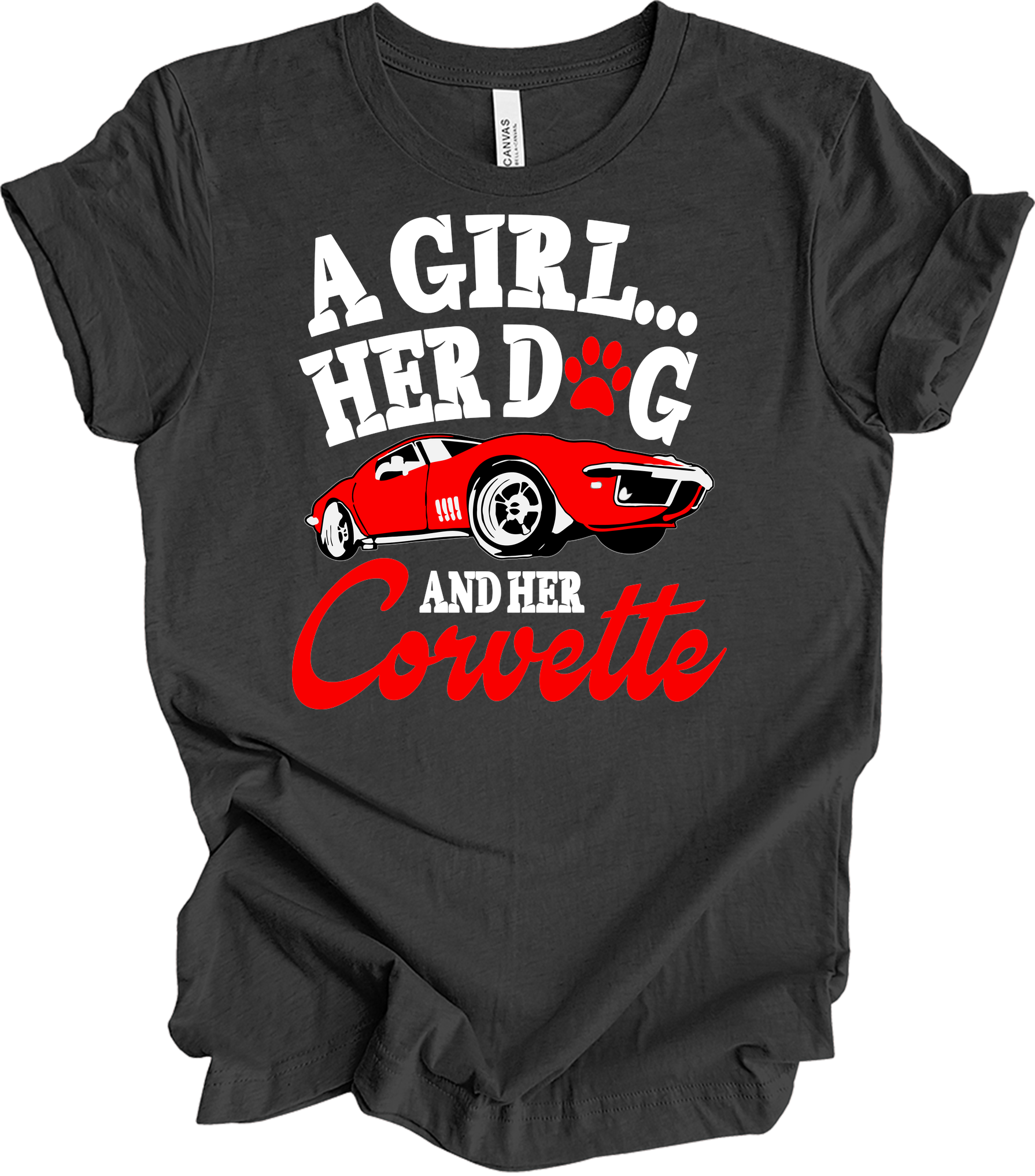 Corvette Dog Mom - C3 Corvette Lover & Dog Owner T-Shirt in Dark Grey Heather