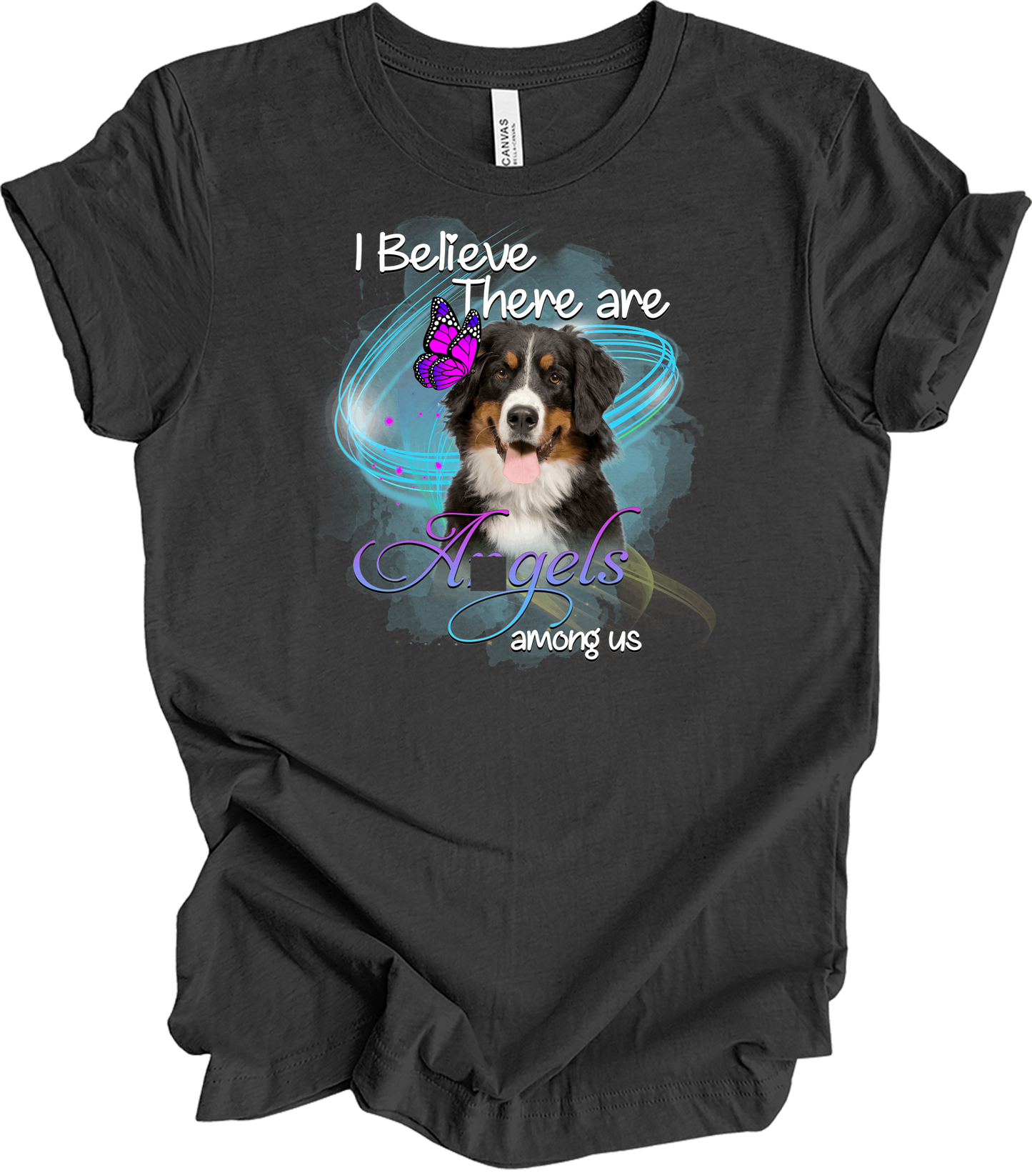 Bernese Mountain Dog Angel Among Us T-Shirt in Dark Grey Heather