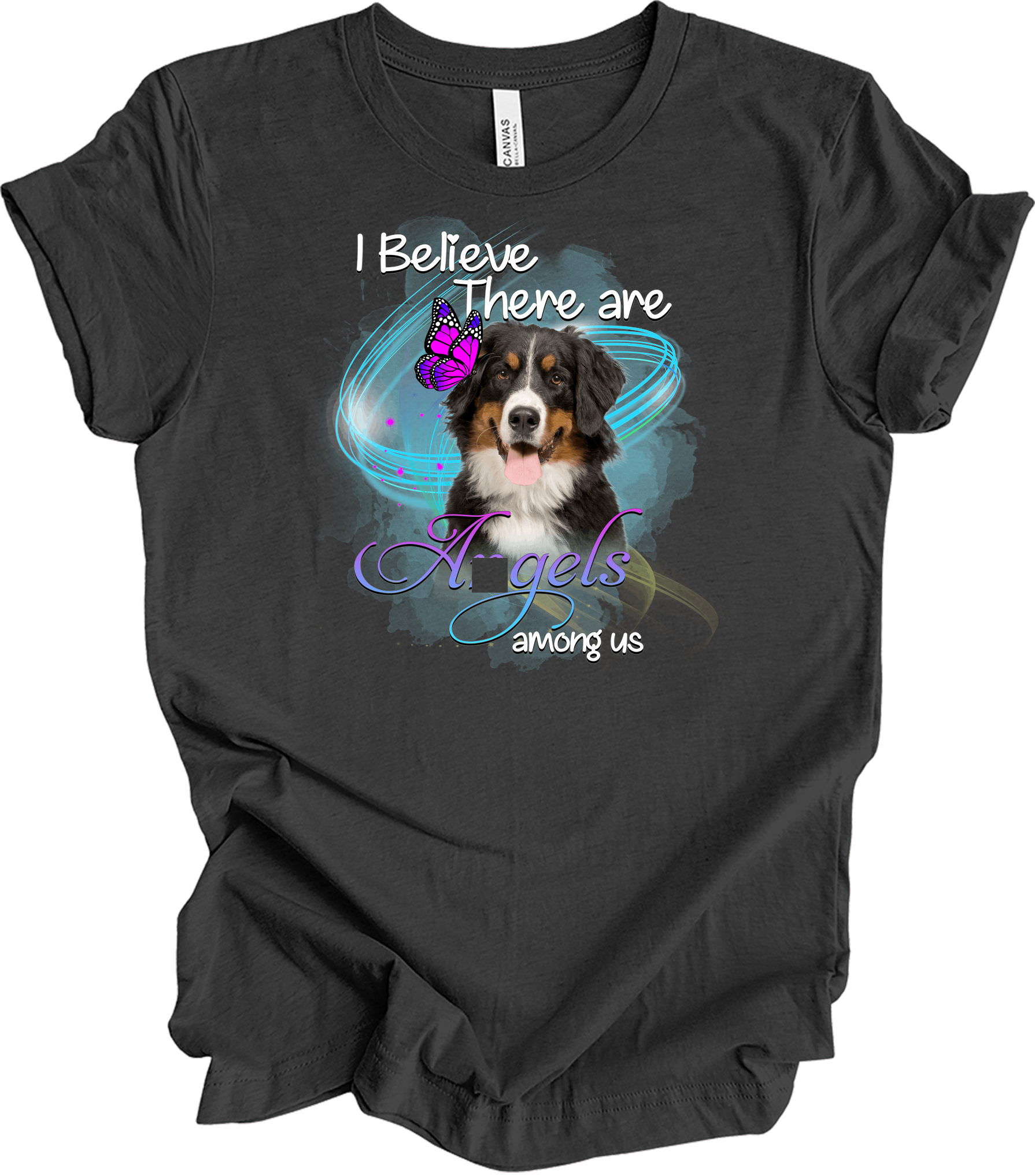 Bernese Mountain Dog Angel Among Us T-Shirt in Dark Grey Heather