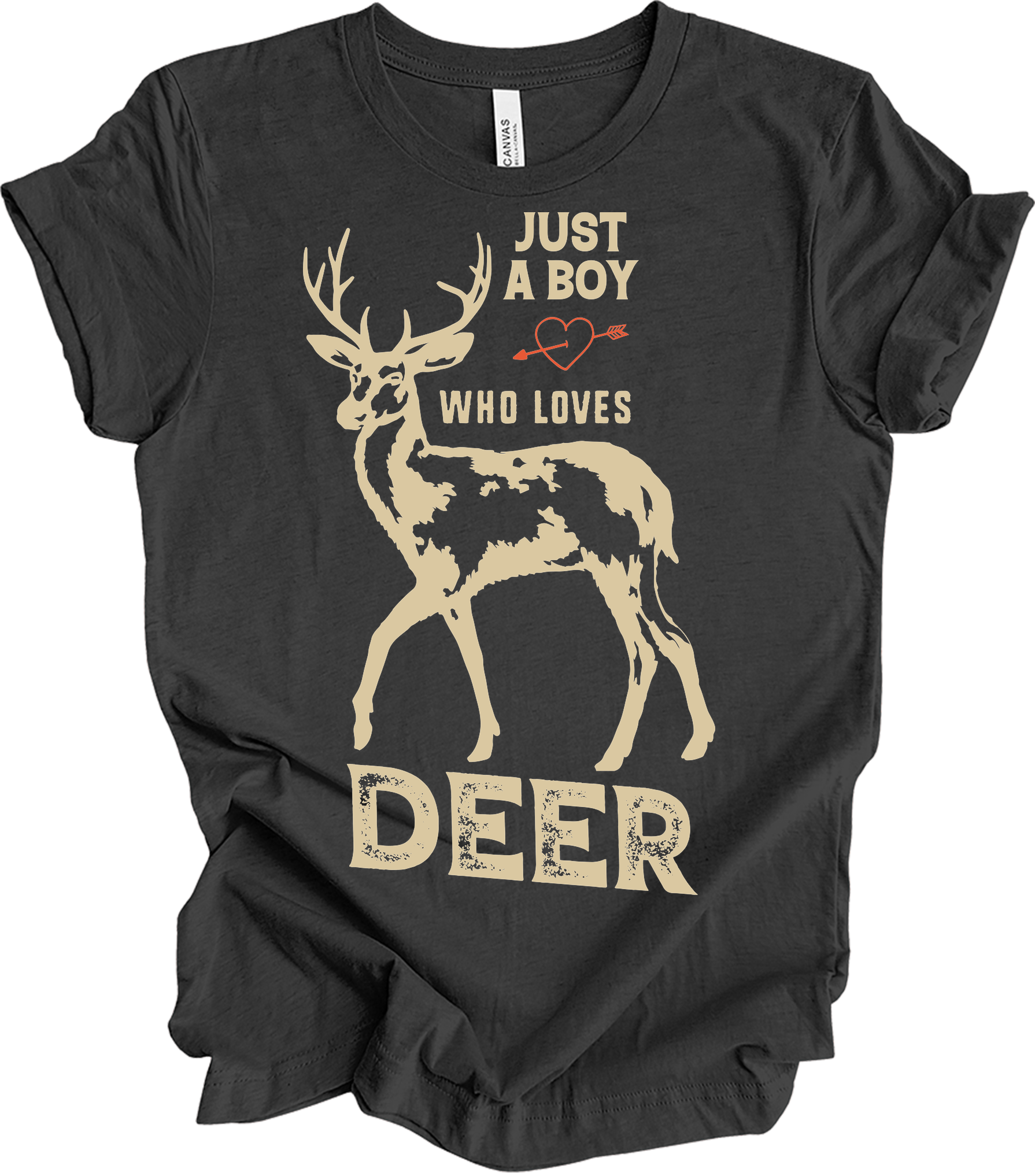 Just A Boy Who Loves Deer - Funny Hunter Gift T-Shirt in Dark Grey Heather