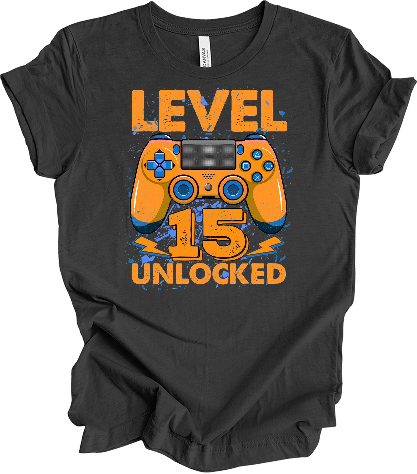 Level 15 Unlocked Gamer T-Shirt in Dark Grey Heather