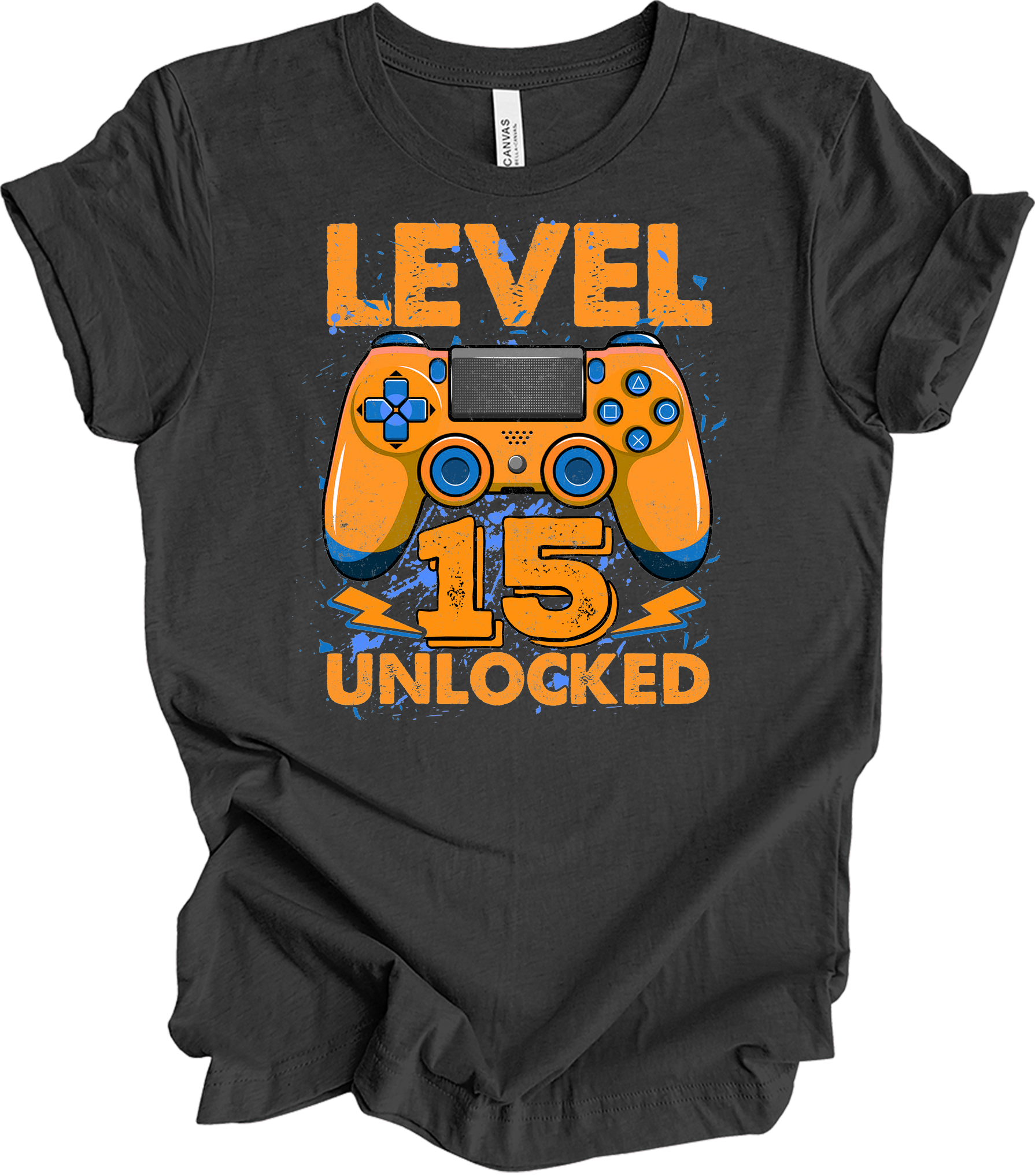 Level 15 Unlocked Gamer T-Shirt in Dark Grey Heather