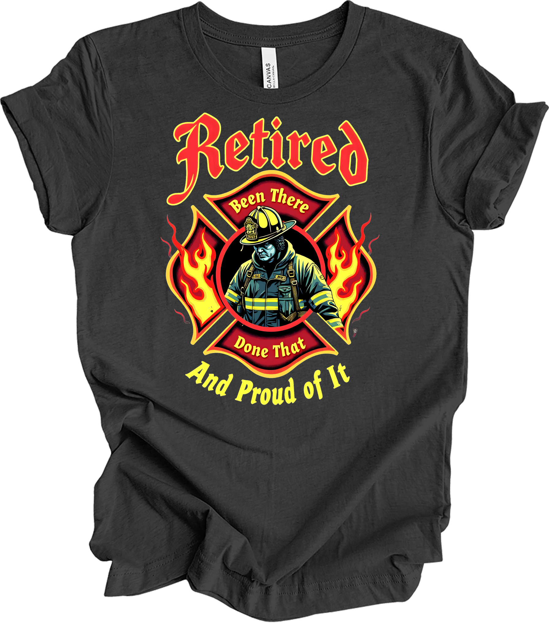 Retired Firefighter Proud T-Shirt in Dark Grey Heather