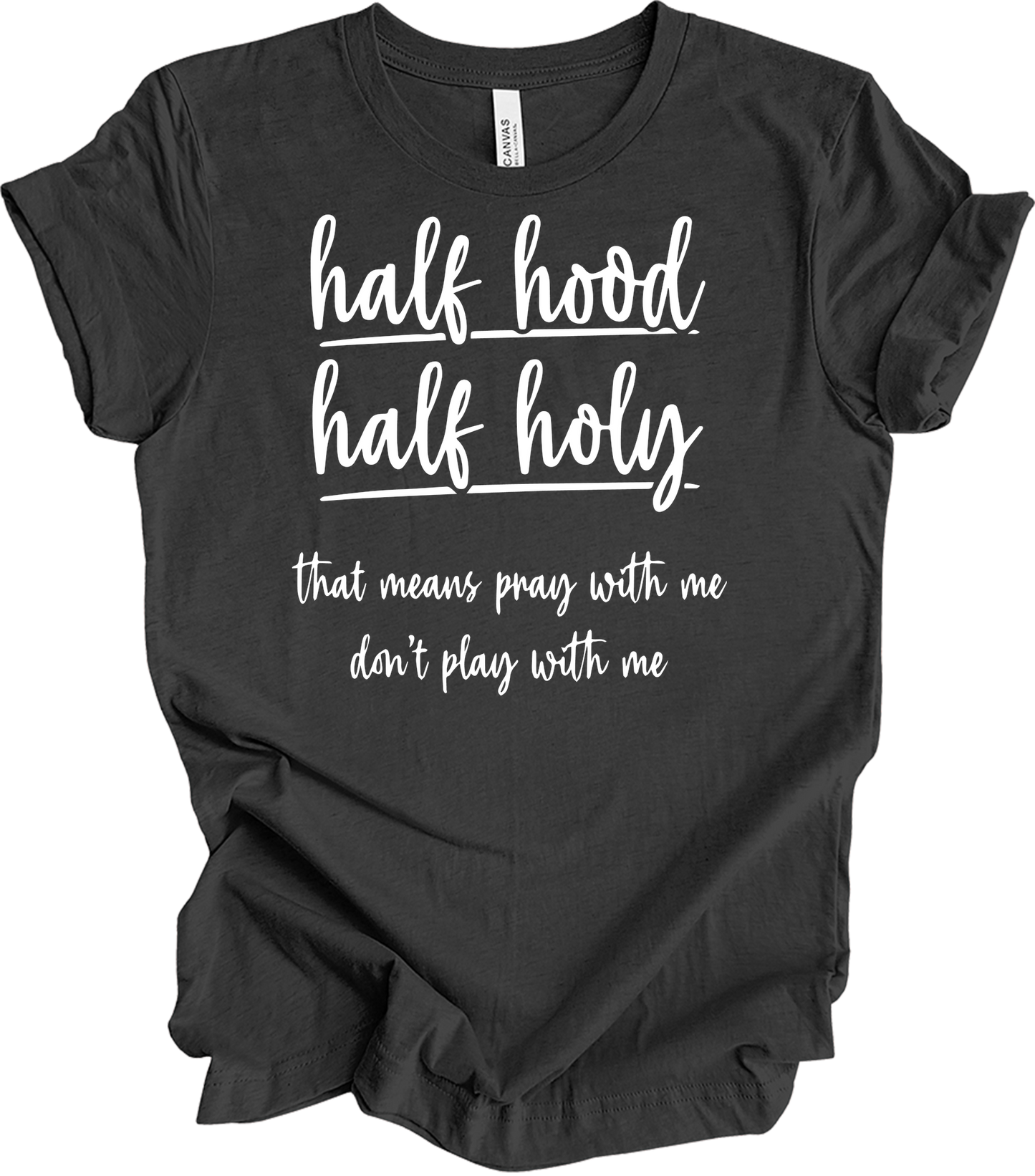 Half Hood Half Holy T-Shirt in Dark Grey Heather