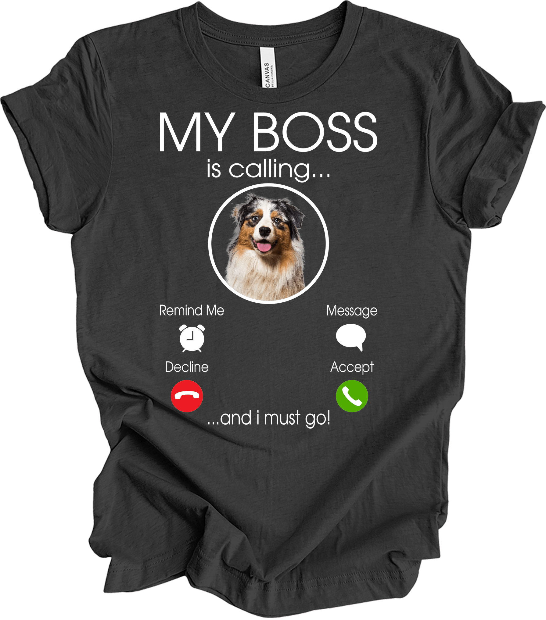 Australian Shepherd 'My Boss' T-Shirt in Dark Grey Heather