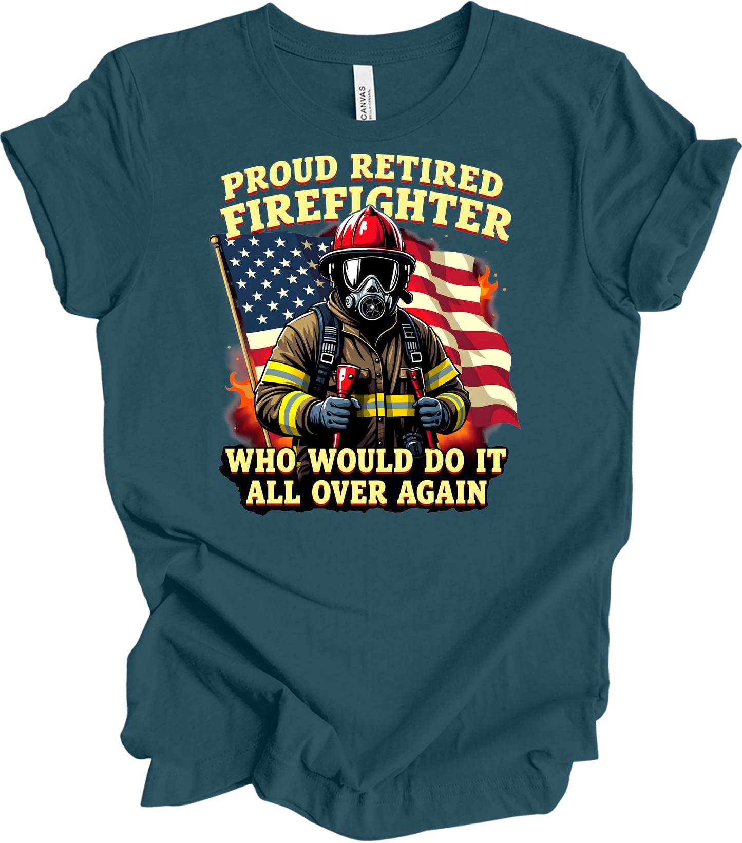 Proud Retired Firefighter T-Shirt in Deep Teal
