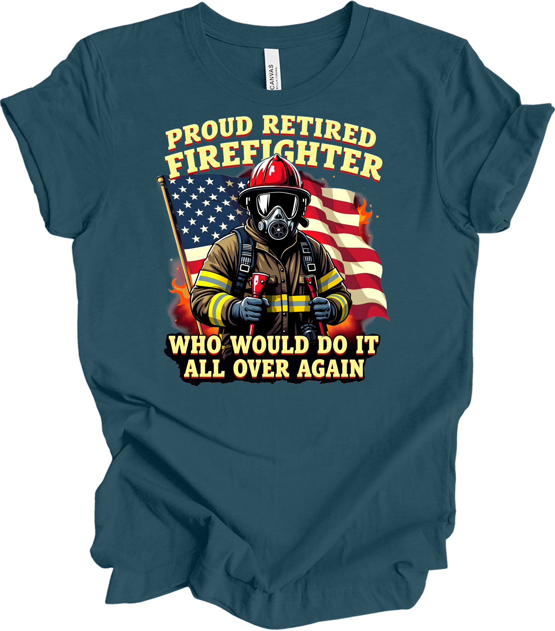 Proud Retired Firefighter T-Shirt in Deep Teal