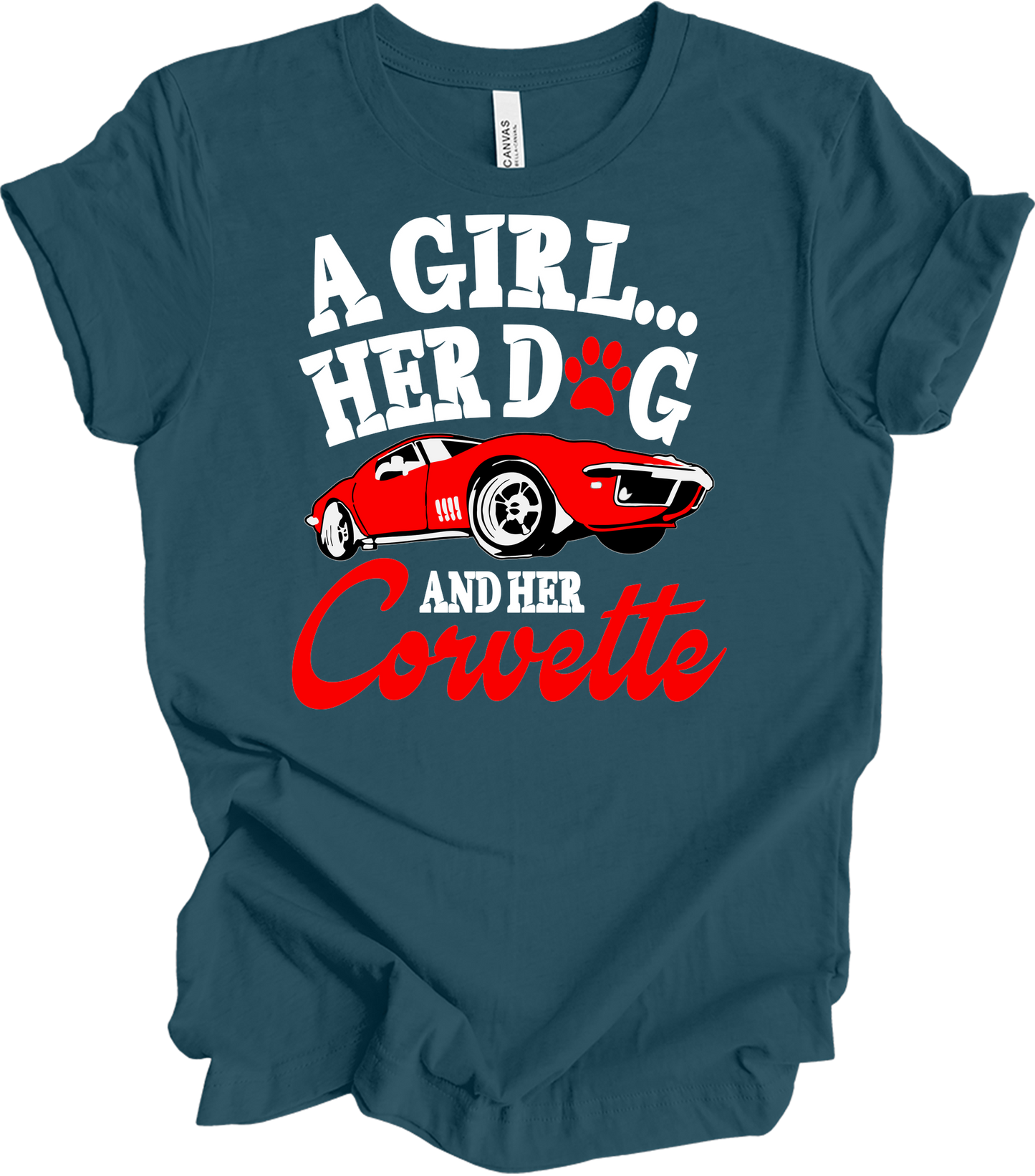 Corvette Dog Mom - C3 Corvette Lover & Dog Owner T-Shirt in Deep Teal