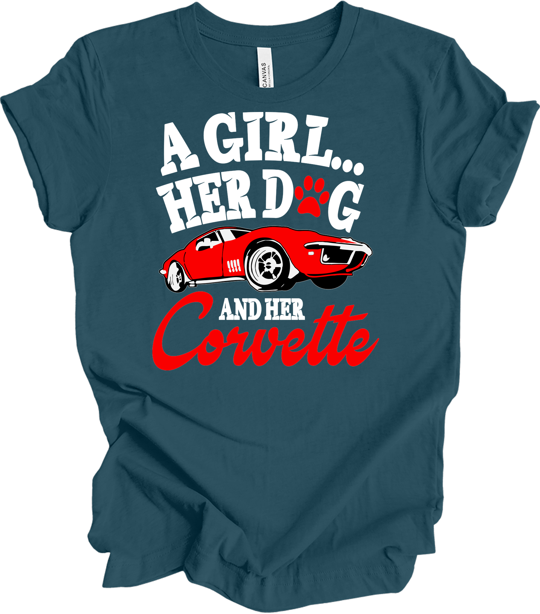 Corvette Dog Mom - C3 Corvette Lover & Dog Owner T-Shirt in Deep Teal