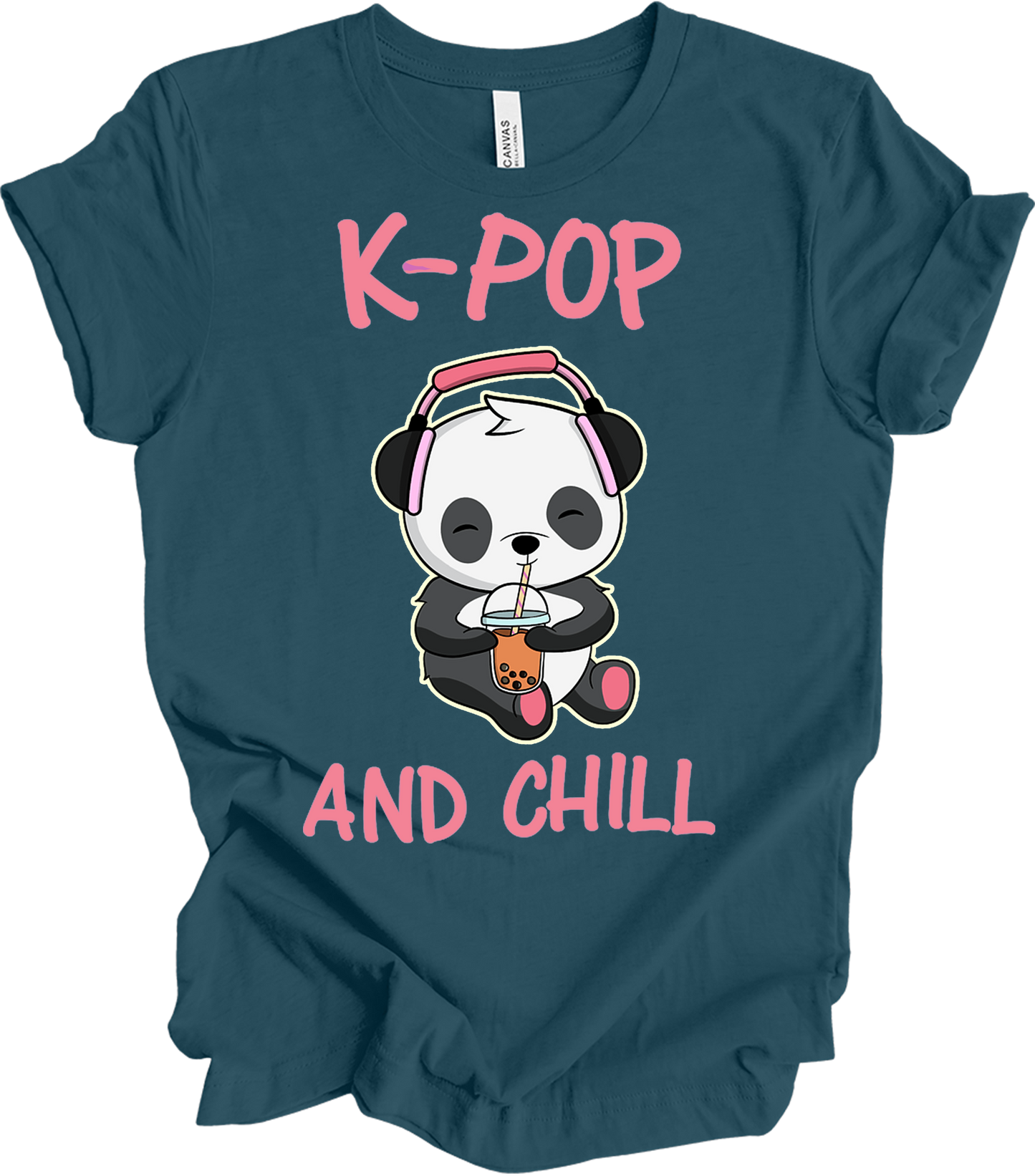 K-Pop and Chill Panda T-Shirt in Deep Teal