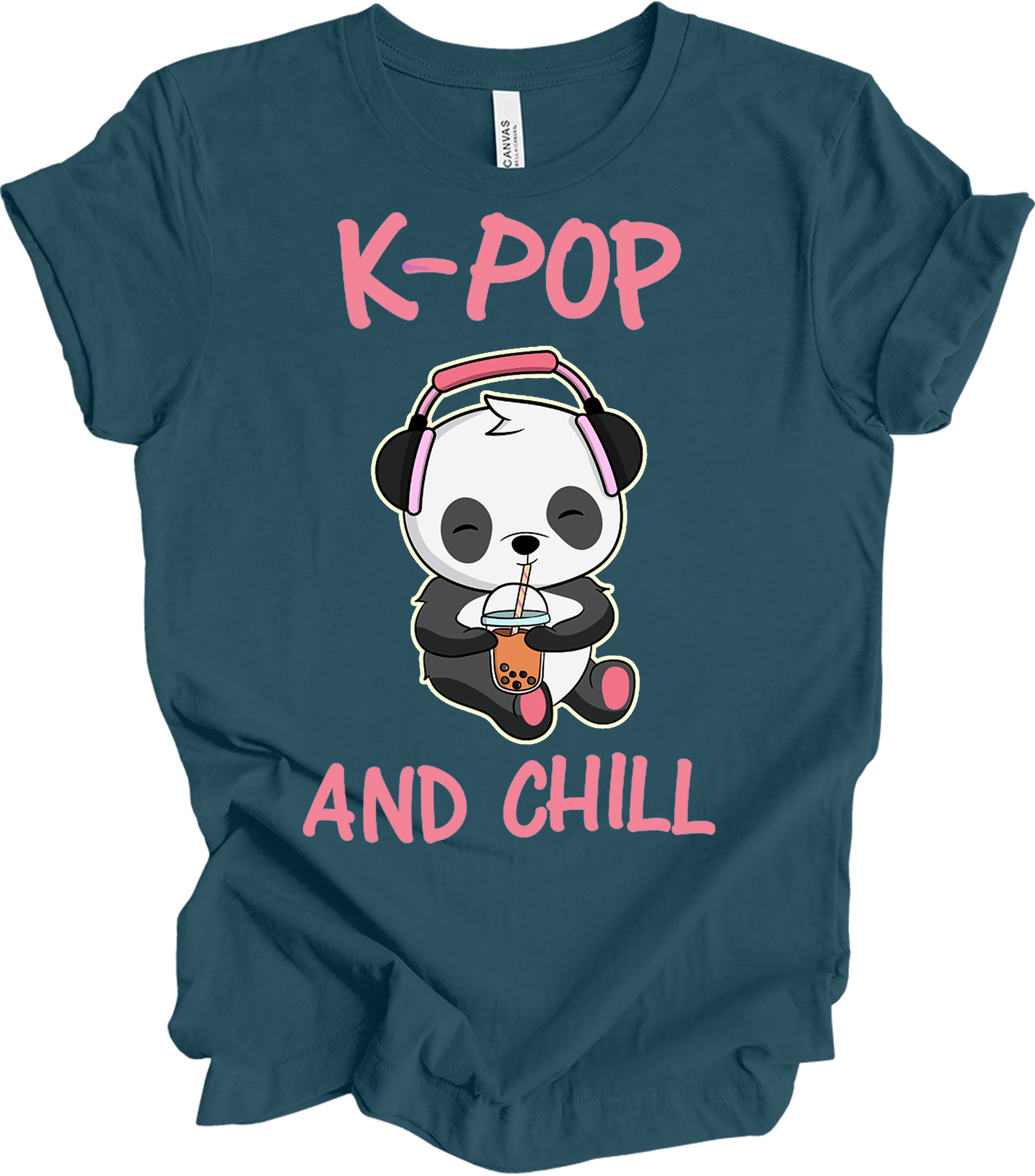 K-Pop and Chill Panda T-Shirt in Deep Teal
