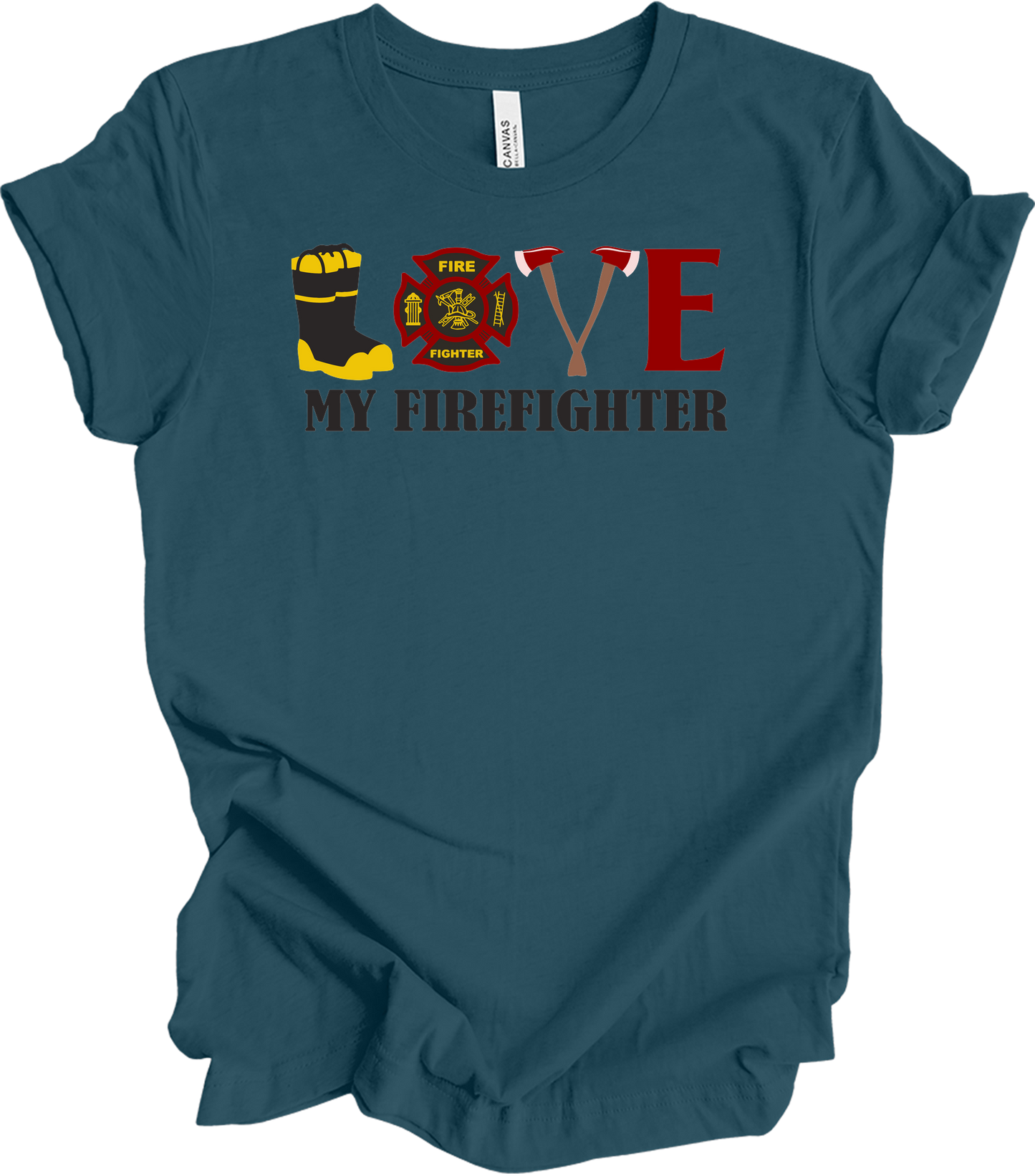 I Love My Firefighter - Fire Wife & Husband Gift T-Shirt in Deep Teal