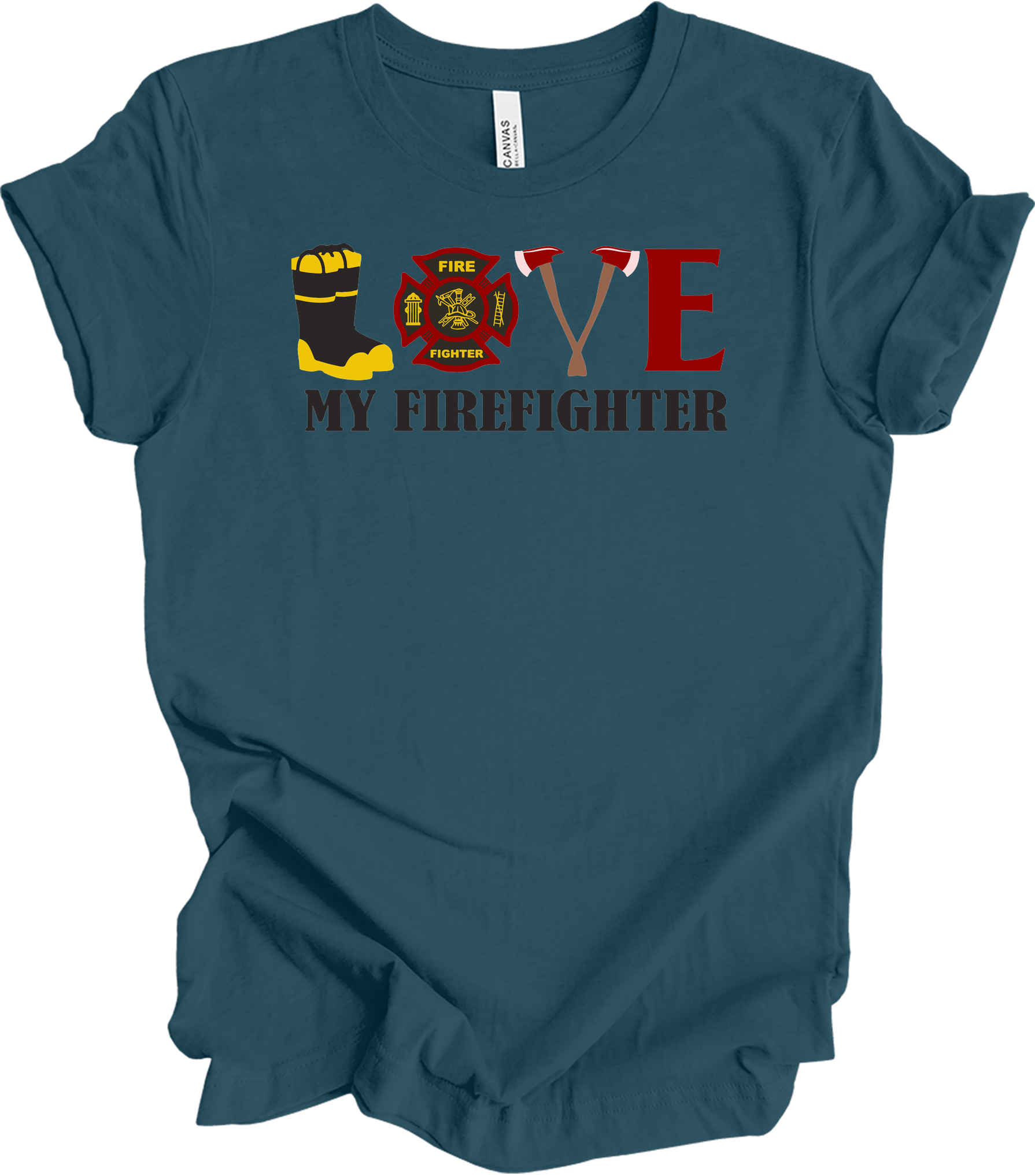 I Love My Firefighter - Fire Wife & Husband Gift T-Shirt in Deep Teal