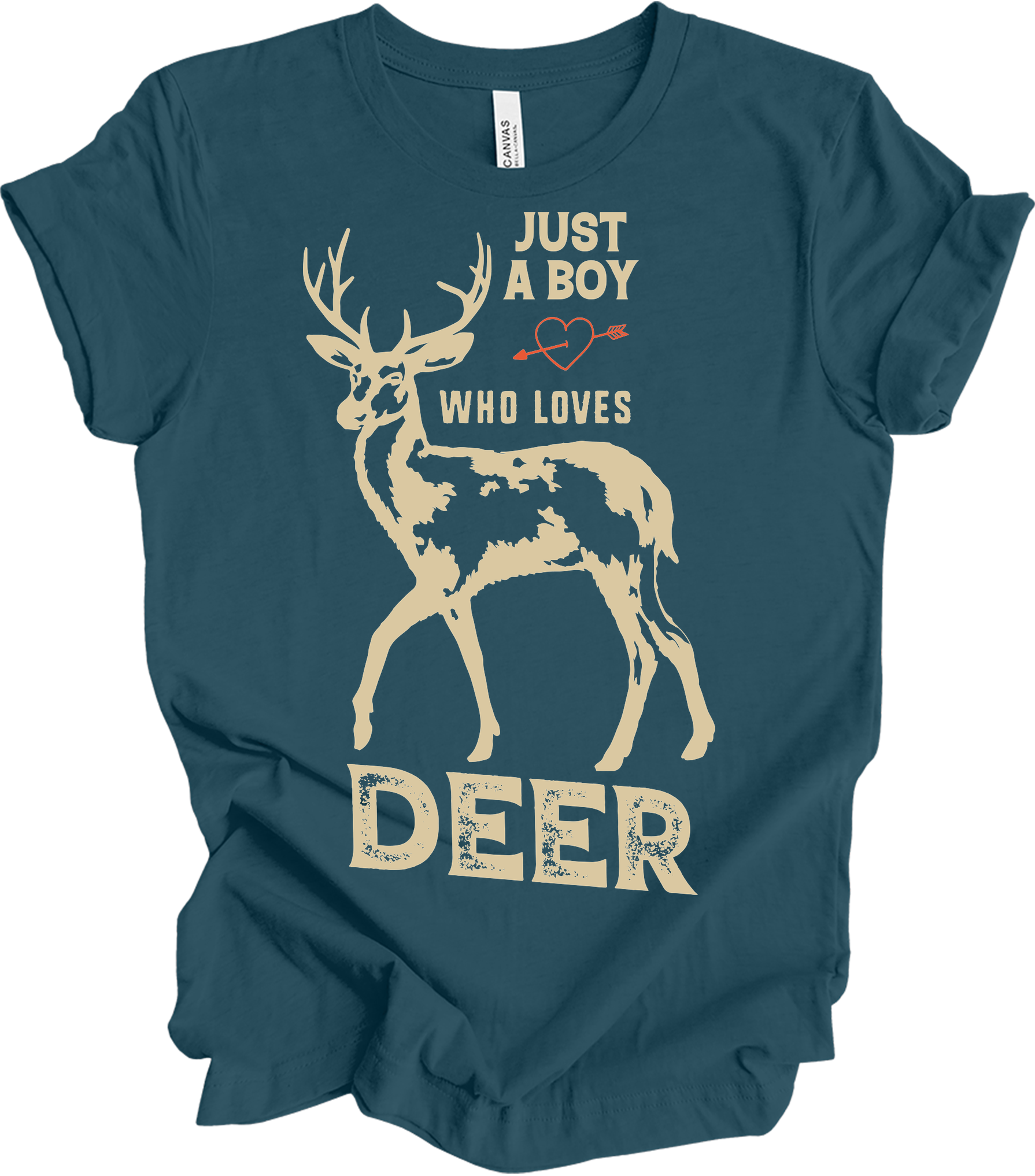 Just A Boy Who Loves Deer - Funny Hunter Gift T-Shirt in Deep Teal