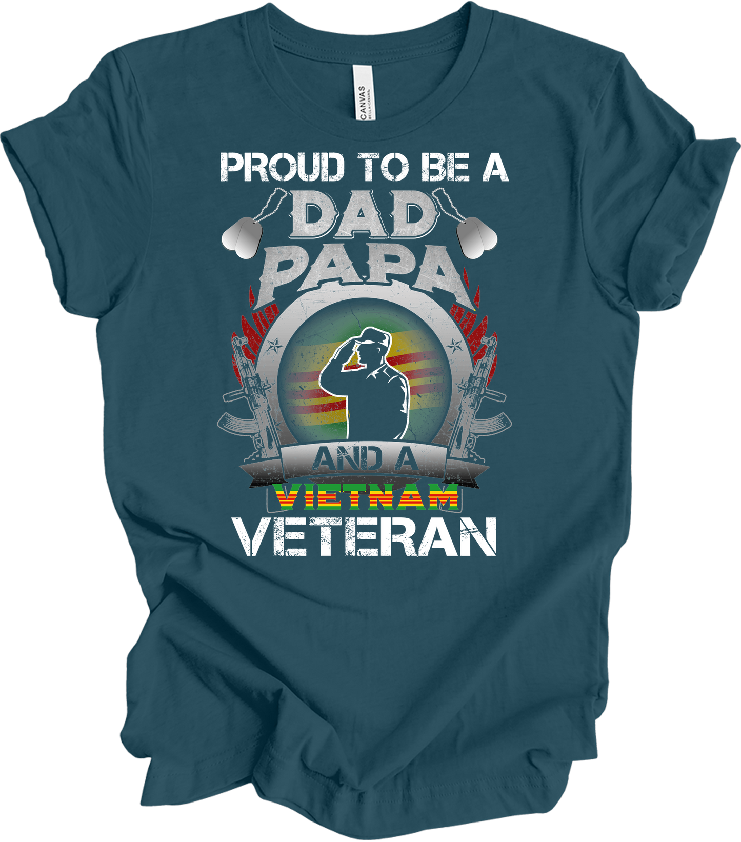 Vietnam Veteran Dad Papa Patriotic Military T-Shirt in Deep Teal