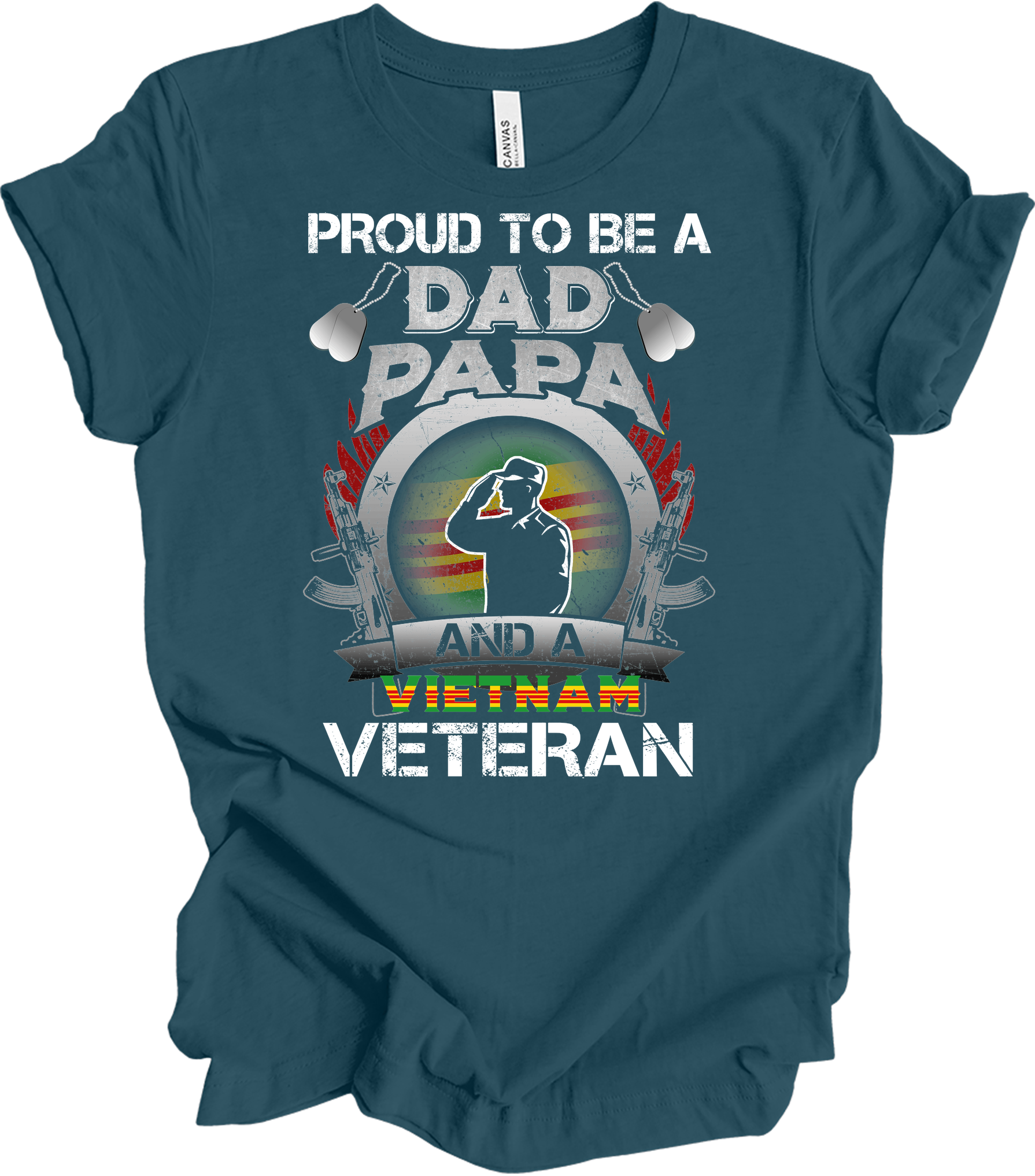 Vietnam Veteran Dad Papa Patriotic Military T-Shirt in Deep Teal