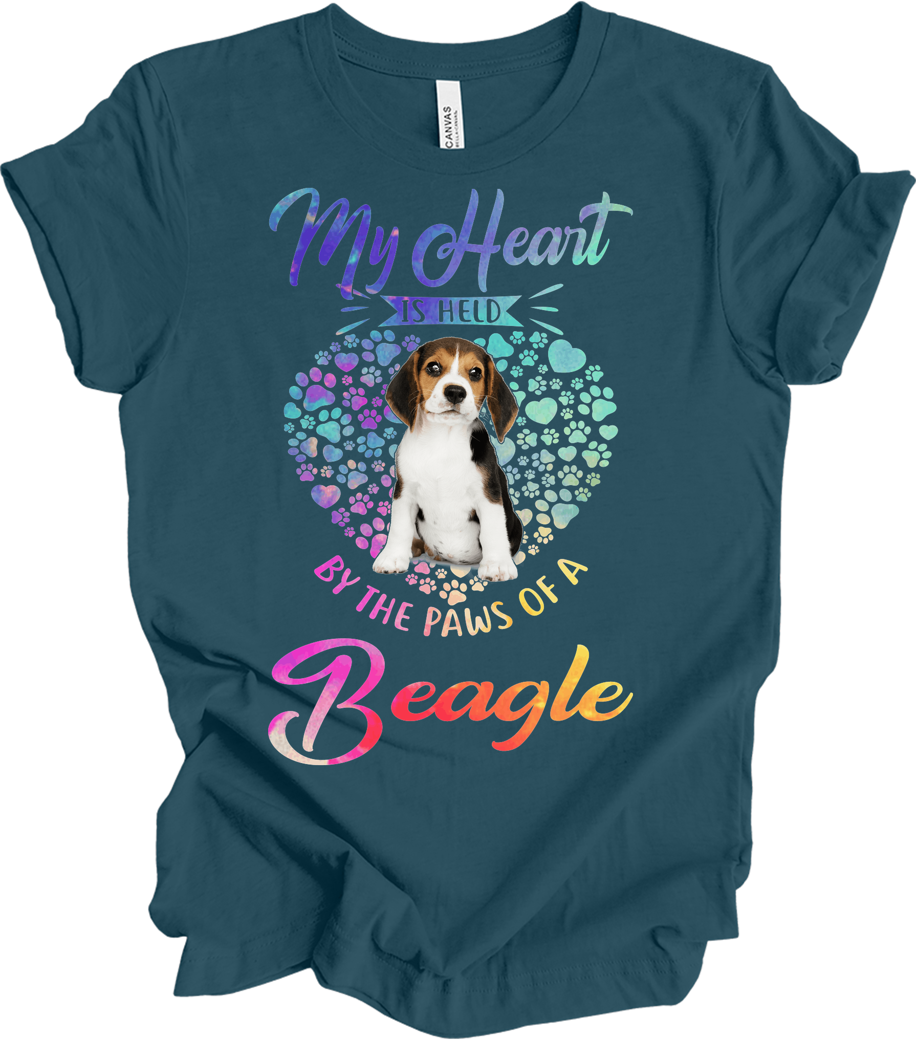 Beagle Heart Paw T-Shirt in Deep Teal