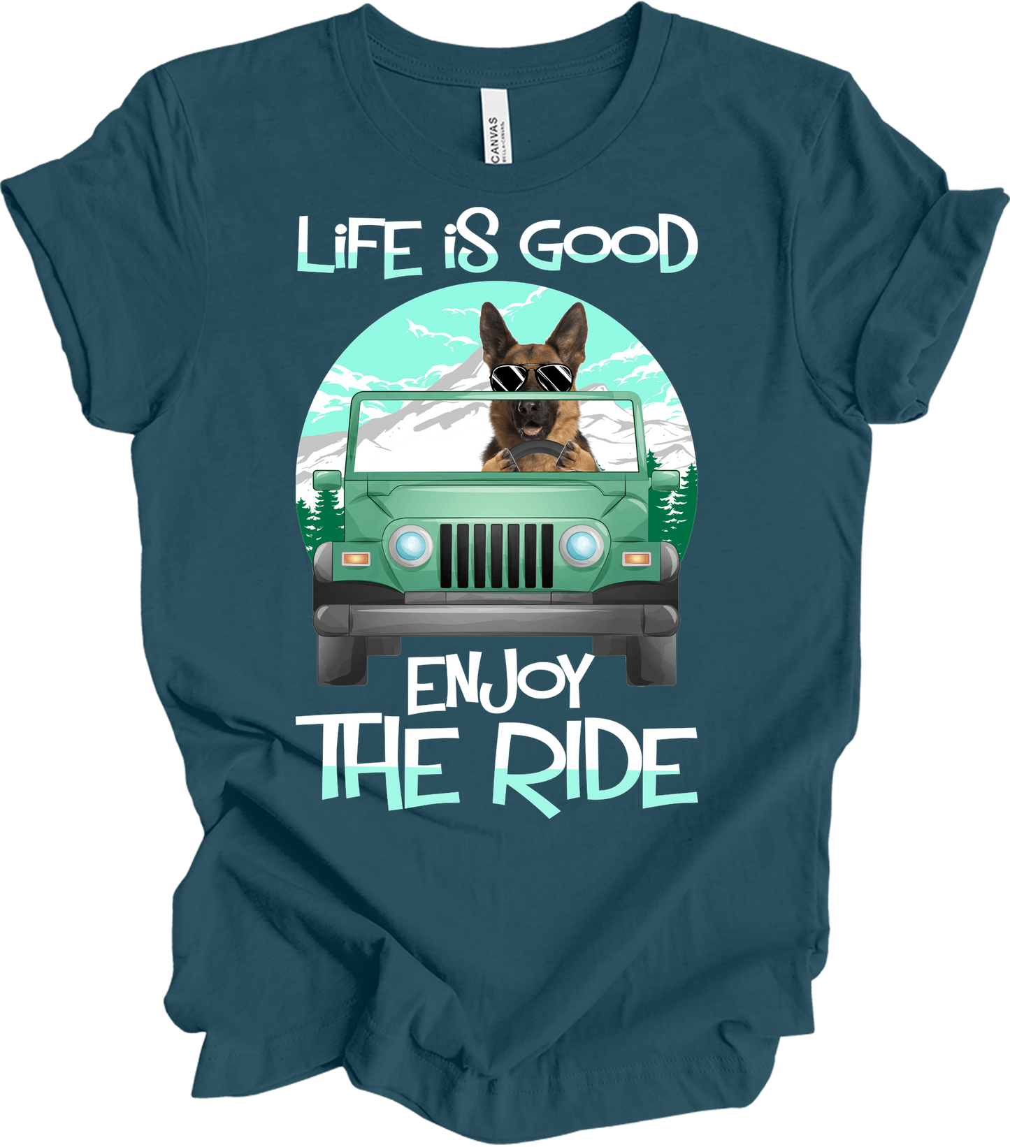 German Shepherd Life is Good Off-Road T-Shirt in Deep Teal