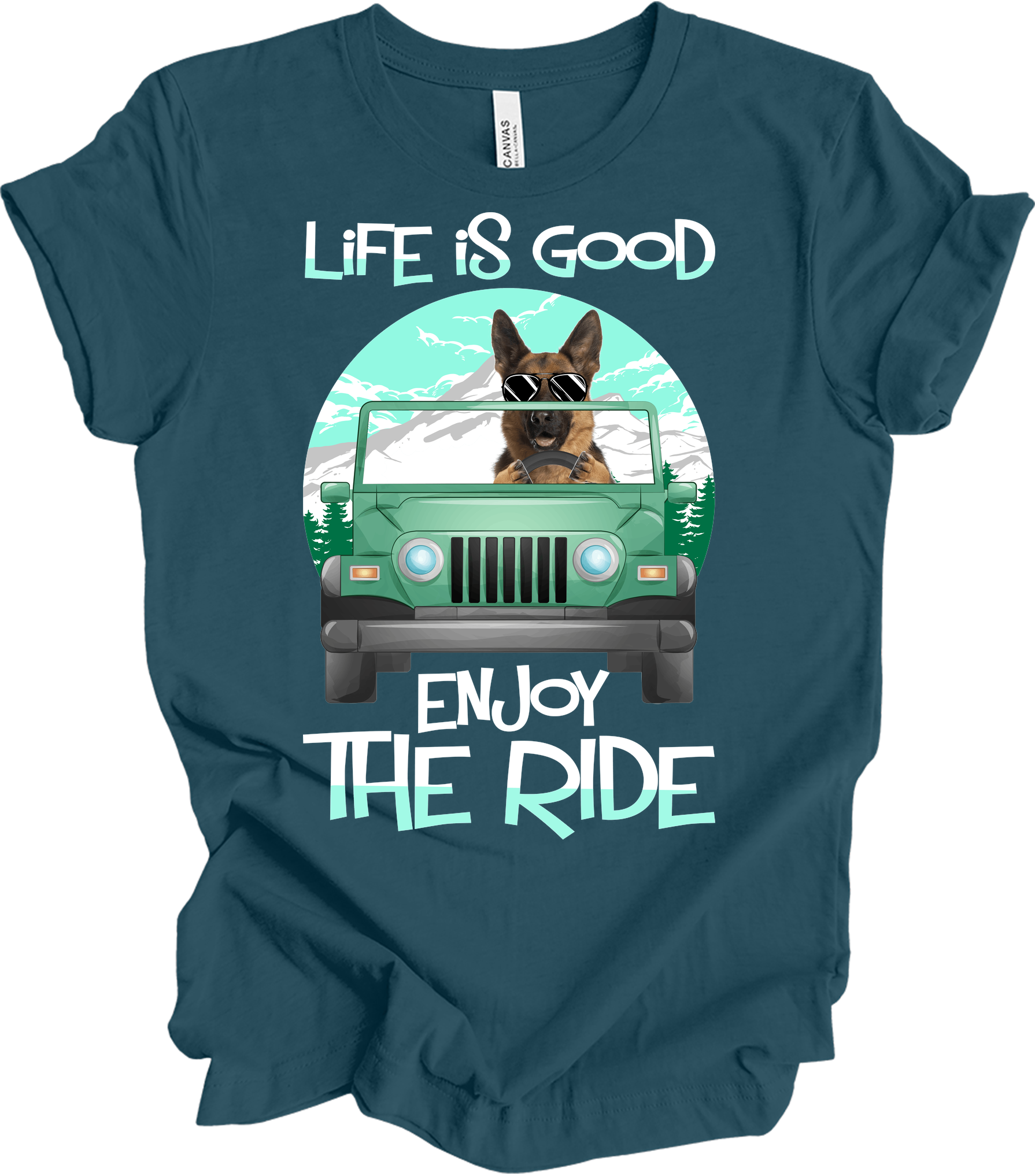 German Shepherd Life is Good Off-Road T-Shirt in Deep Teal