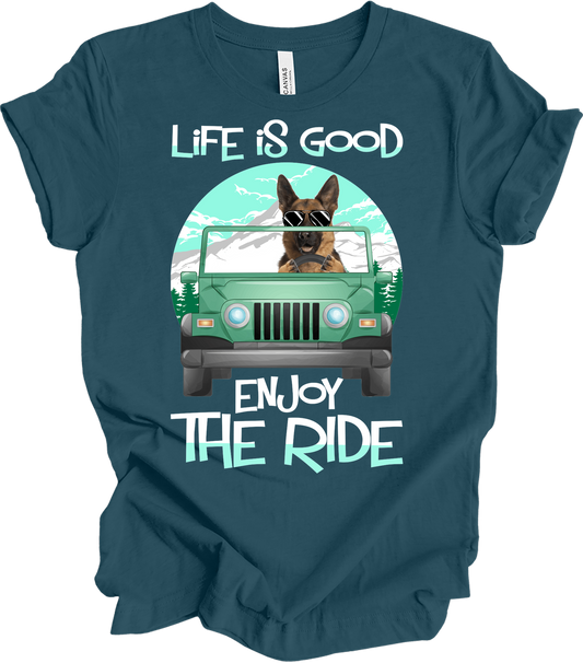 German Shepherd Life is Good Off-Road T-Shirt in Deep Teal