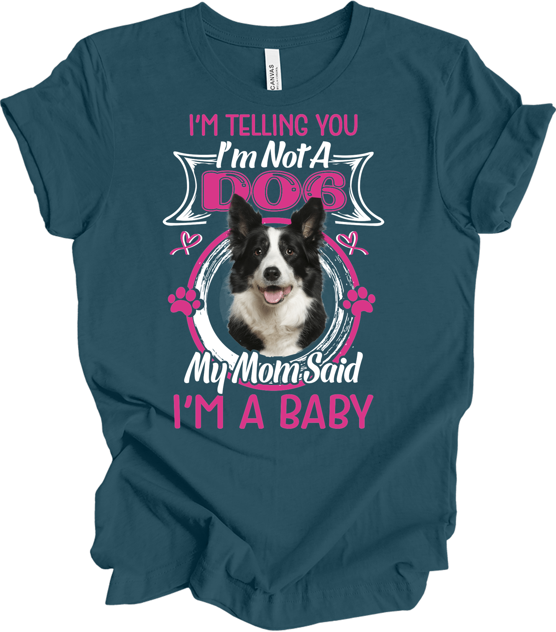 Border Collie 'I'm A Baby' T-Shirt in Deep Teal