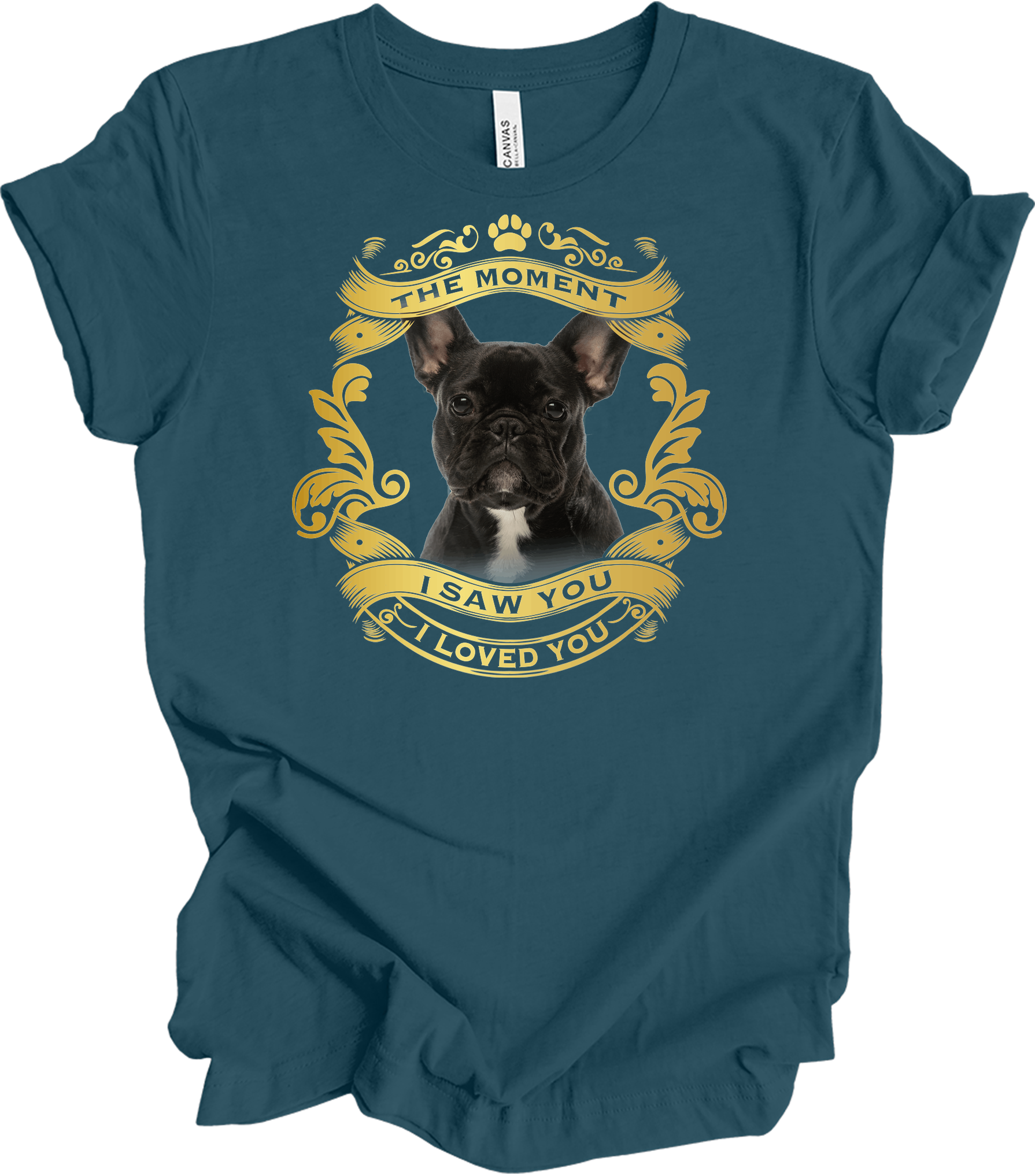 French Bulldog 'Love' T-Shirt in Deep Teal