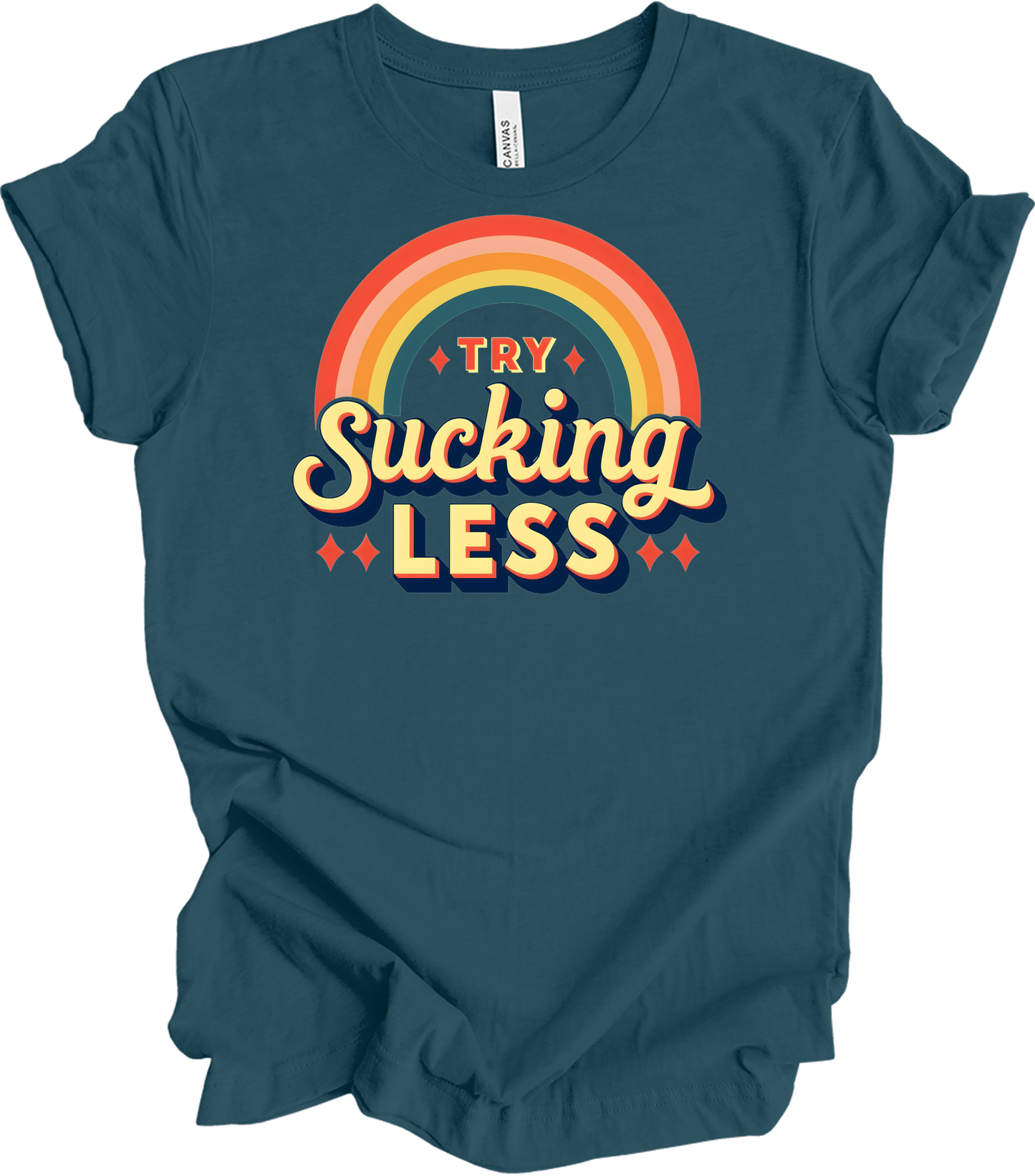 Try Sucking Less Retro T-Shirt in Deep Teal
