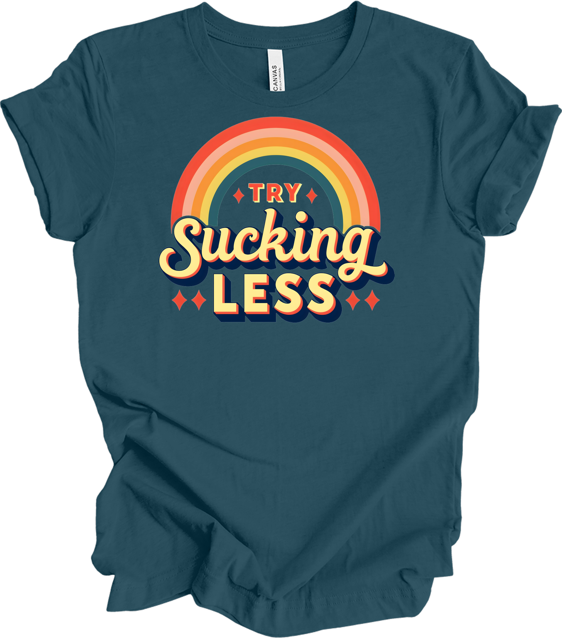 Try Sucking Less Retro T-Shirt in Deep Teal