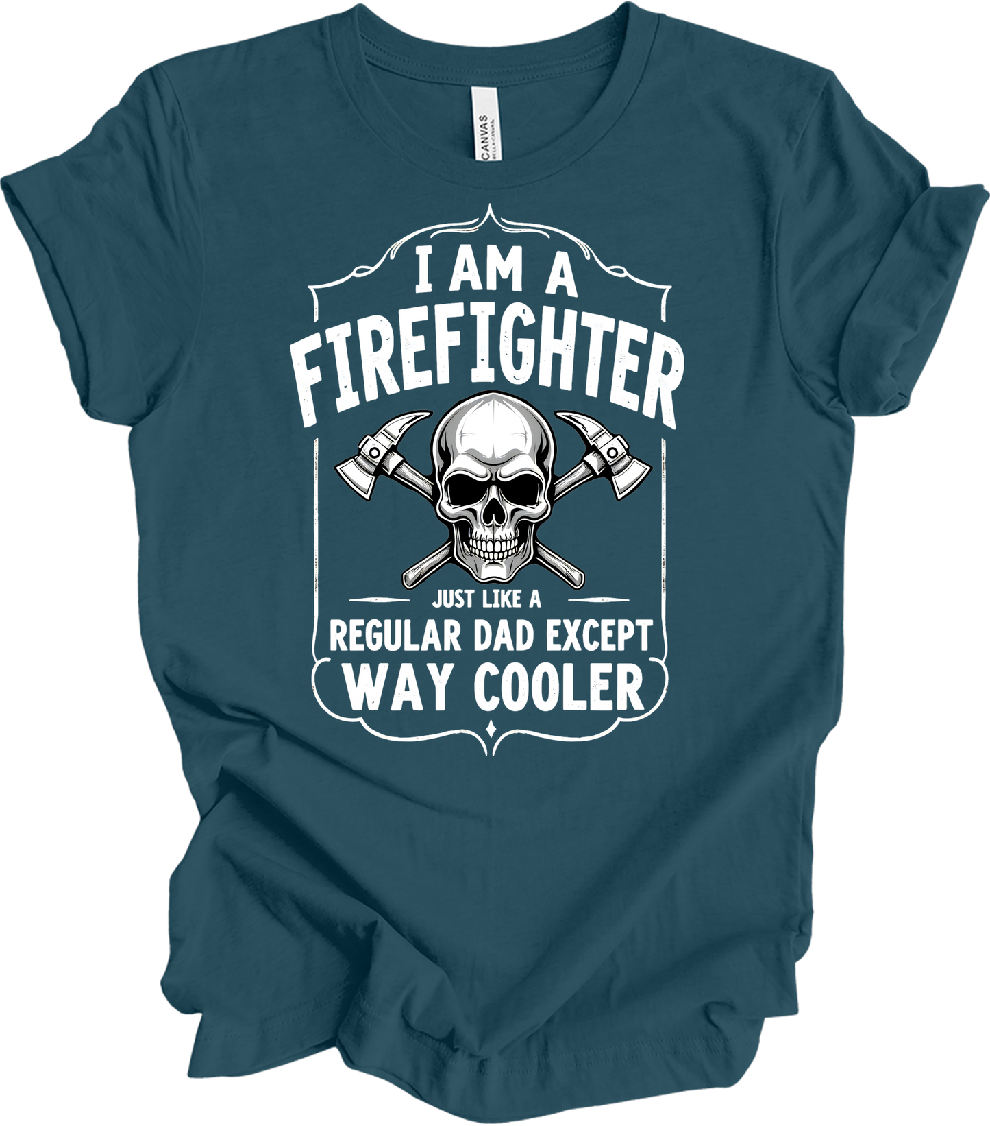 Firefighter Dad Cool Skull T-Shirt in Deep Teal