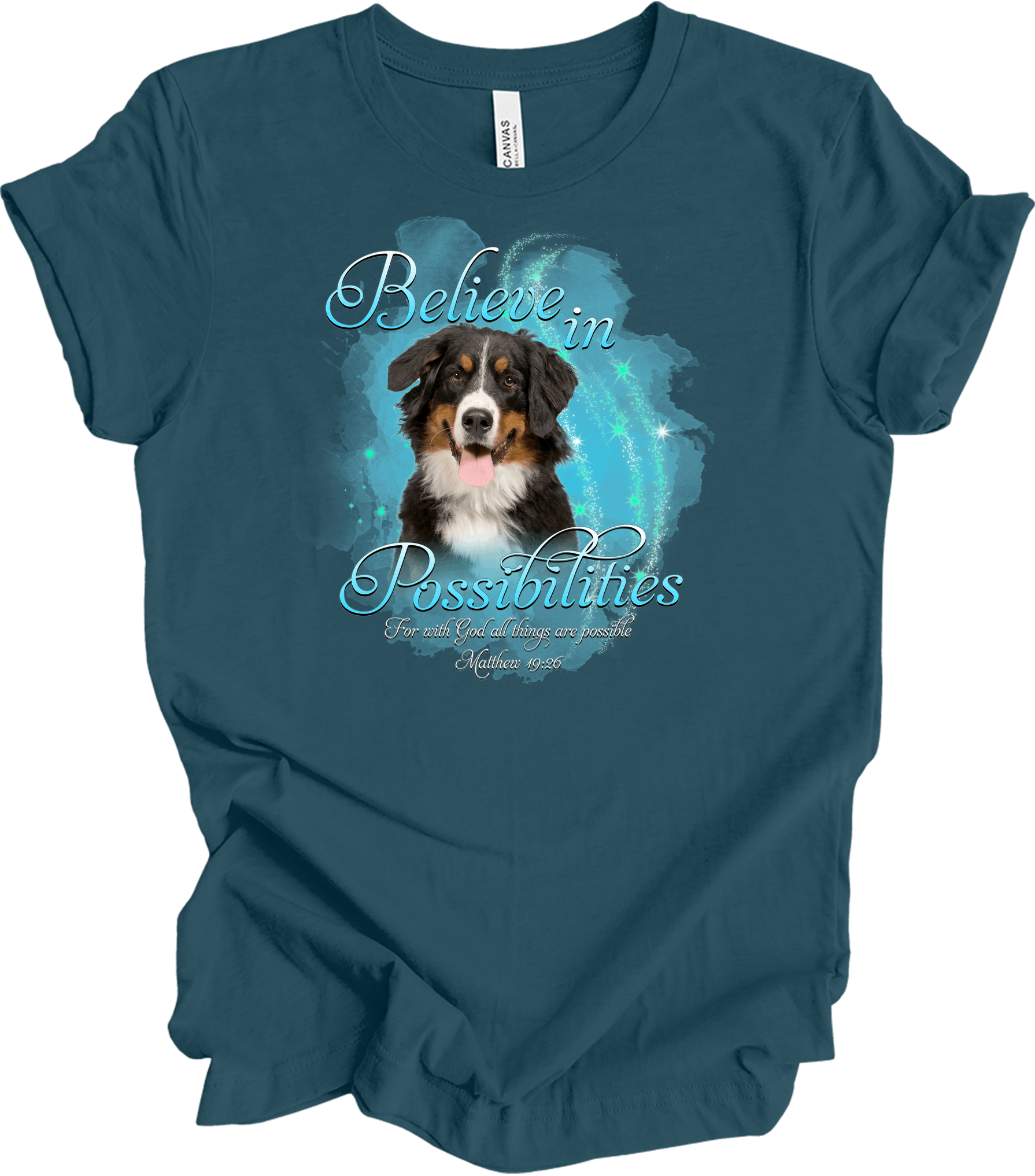 Bernese Dog 'Believe' T-Shirt in Deep Teal